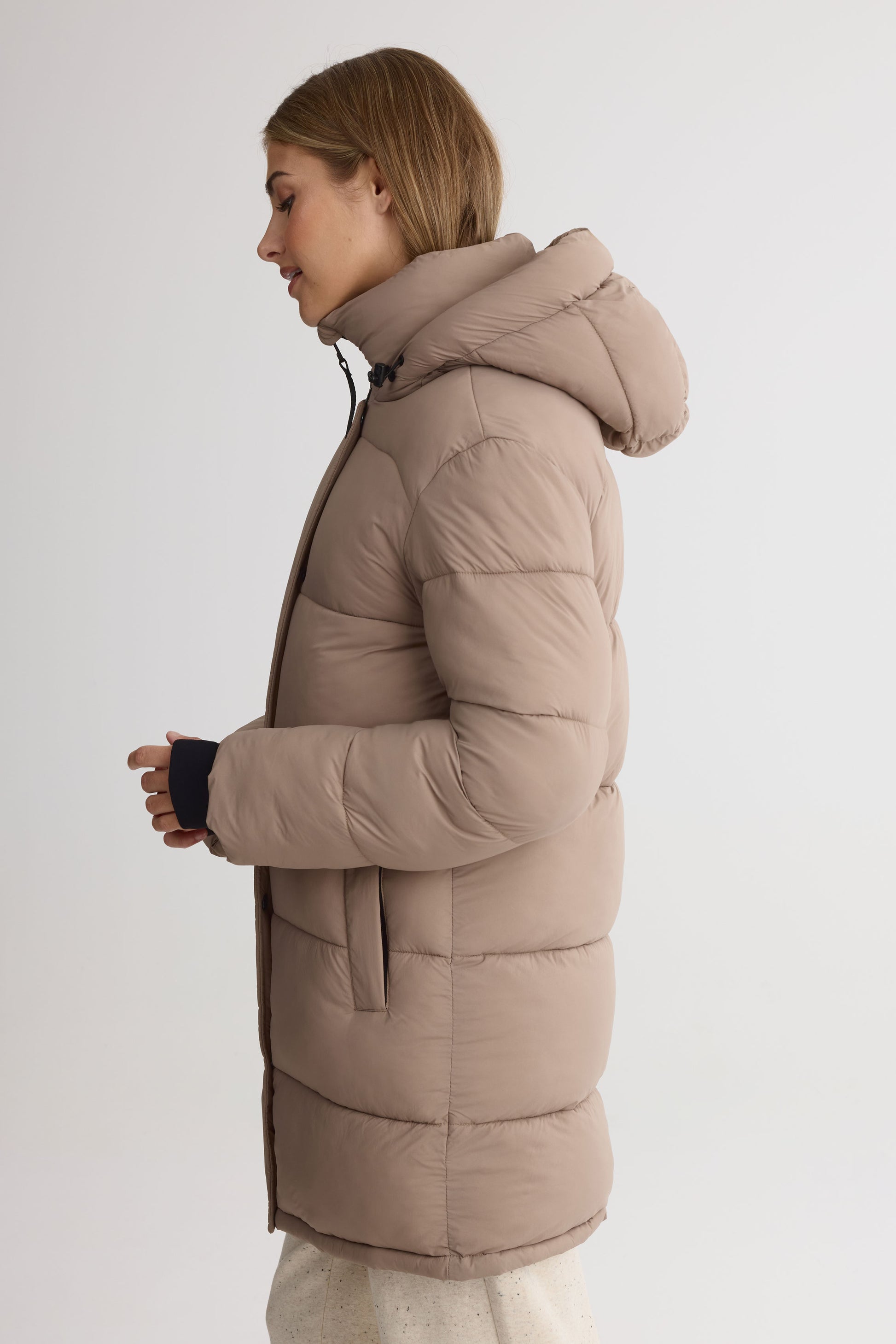 Manteau d'hiver en style puffer mi-long - Femme && TAUPE