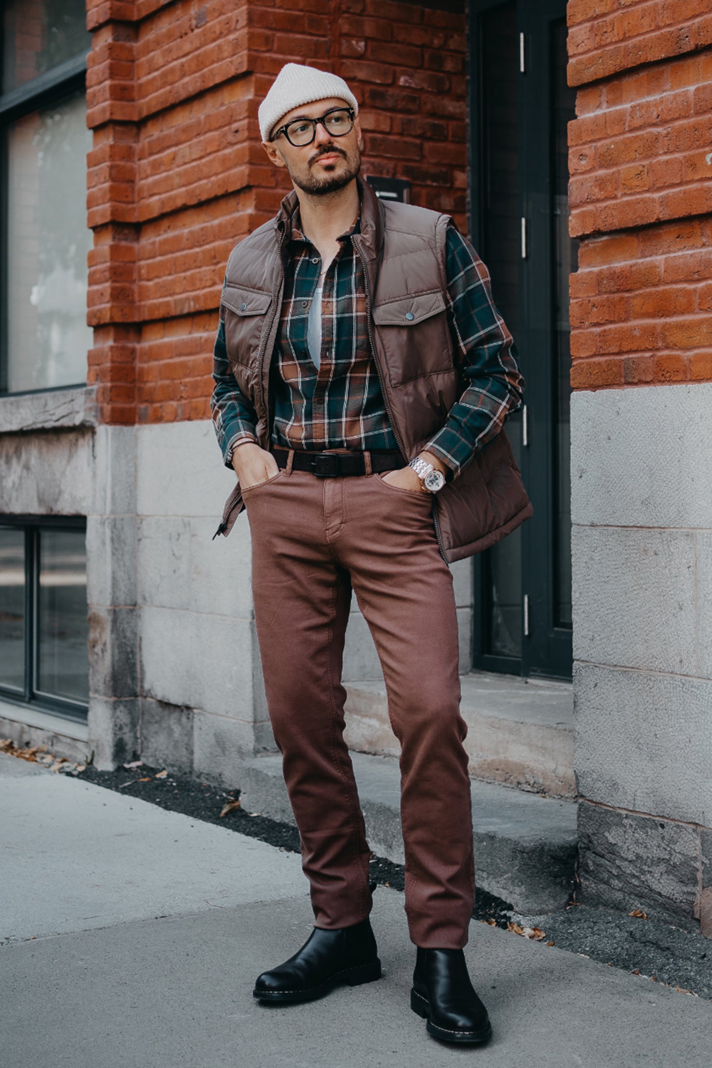 Veste sans manches matelassée résistante à l'eau - Homme && BRUN