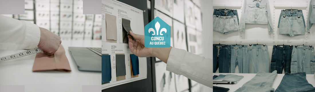 Conception, sélection de tissus et vêtements en magasin certifiés Conçu au Québec chez Aubainerie
