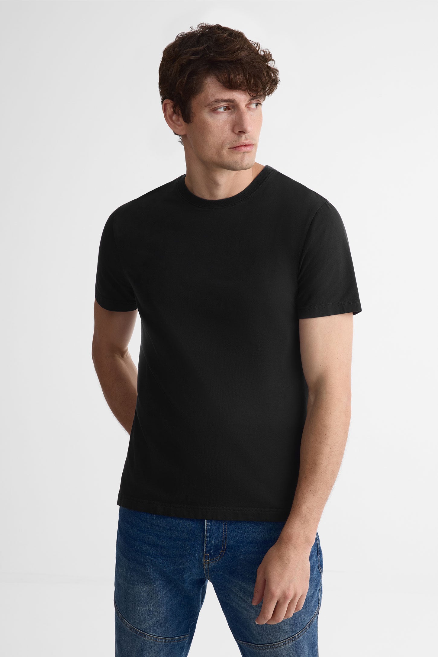 T-shirt col rond coton extensible, 5/50$ - Homme && NOIR