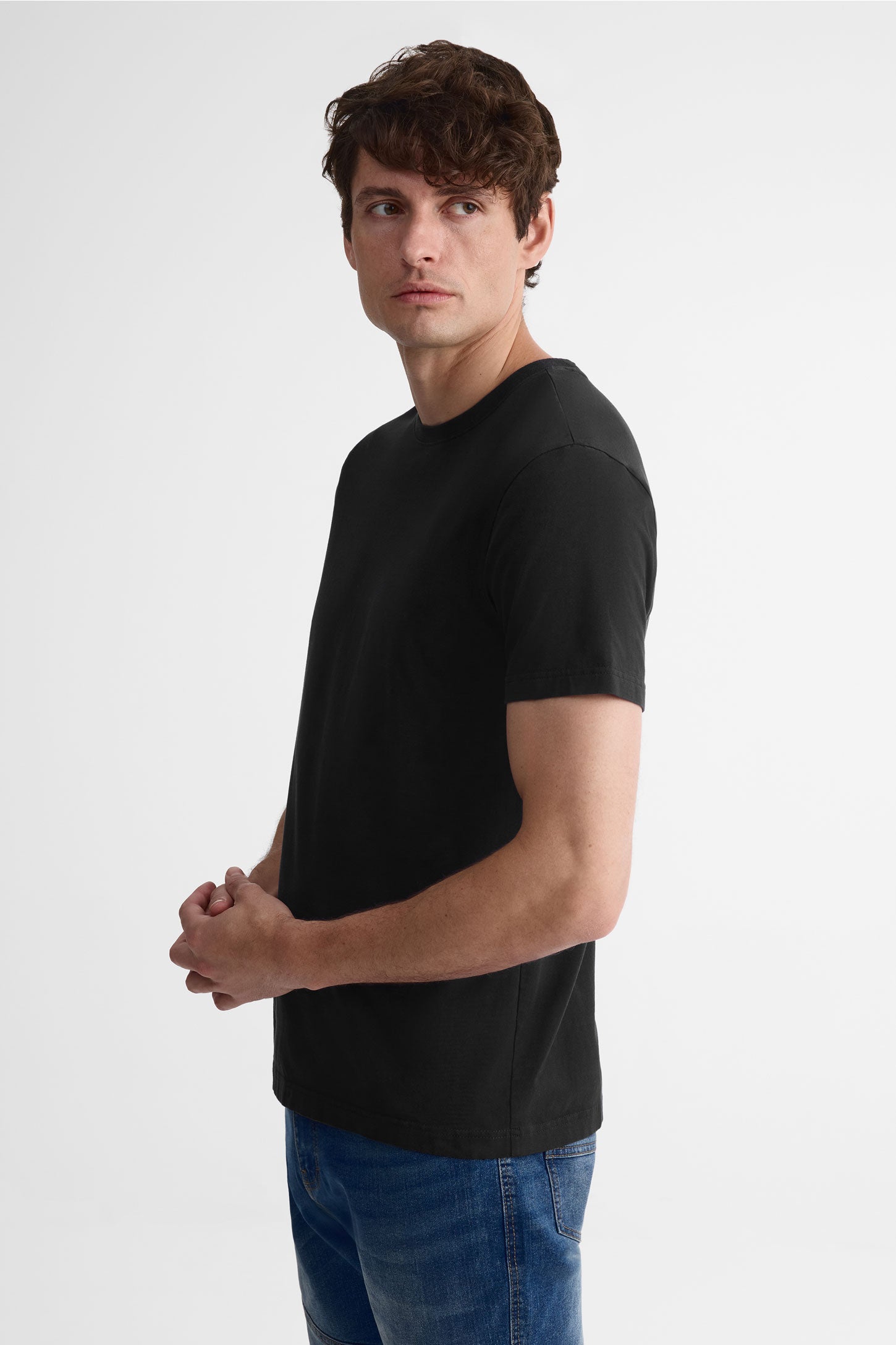 T-shirt col rond coton extensible, 5/50$ - Homme && NOIR