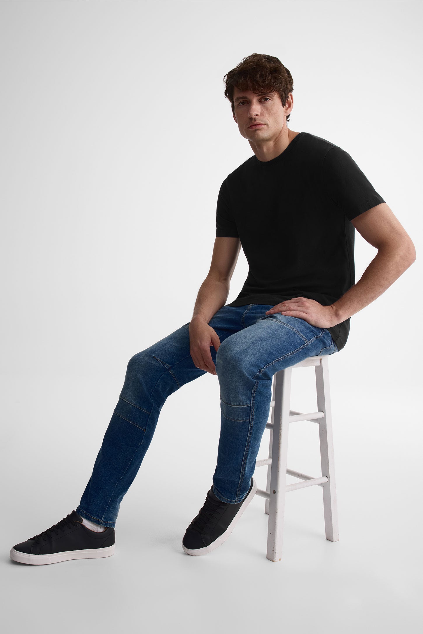 T-shirt col rond coton extensible, 5/50$ - Homme && NOIR