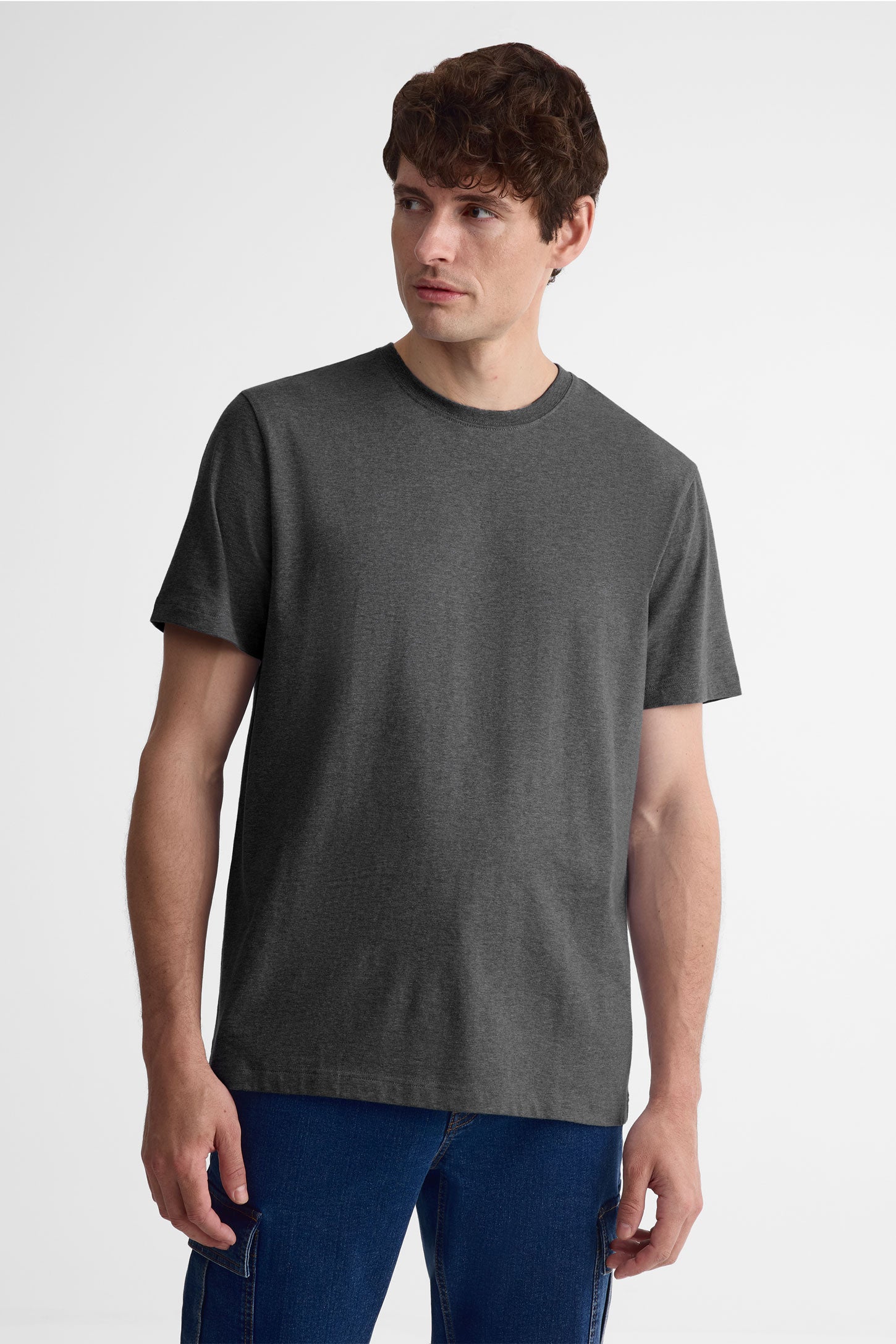 T-shirt col rond coton extensible, 5/50$ - Homme && CHARBON MIXTE