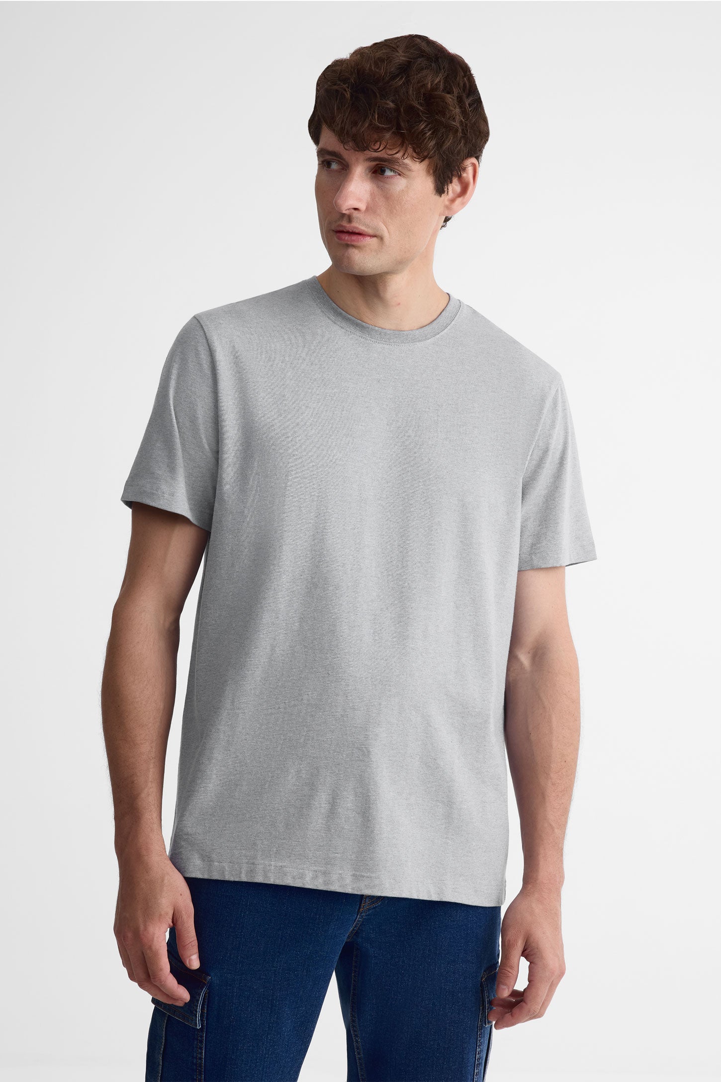 T-shirt col rond coton extensible, 5/50$ - Homme && MIX GRIS CLAIR