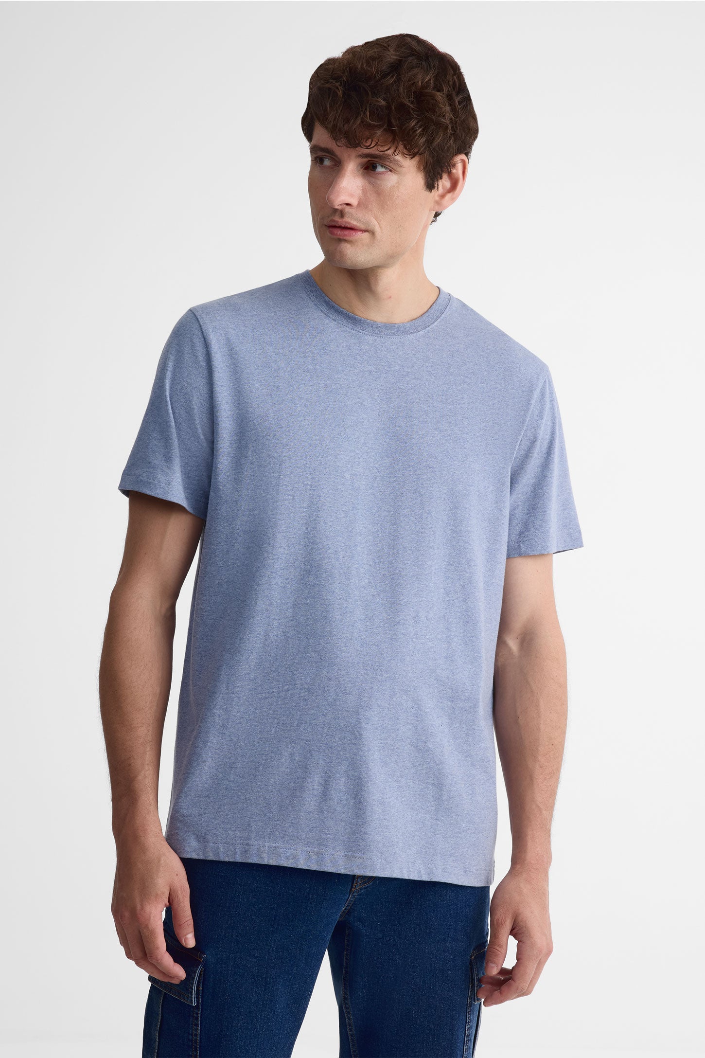 T-shirt col rond coton extensible, 5/50$ - Homme && BLEU MIXTE
