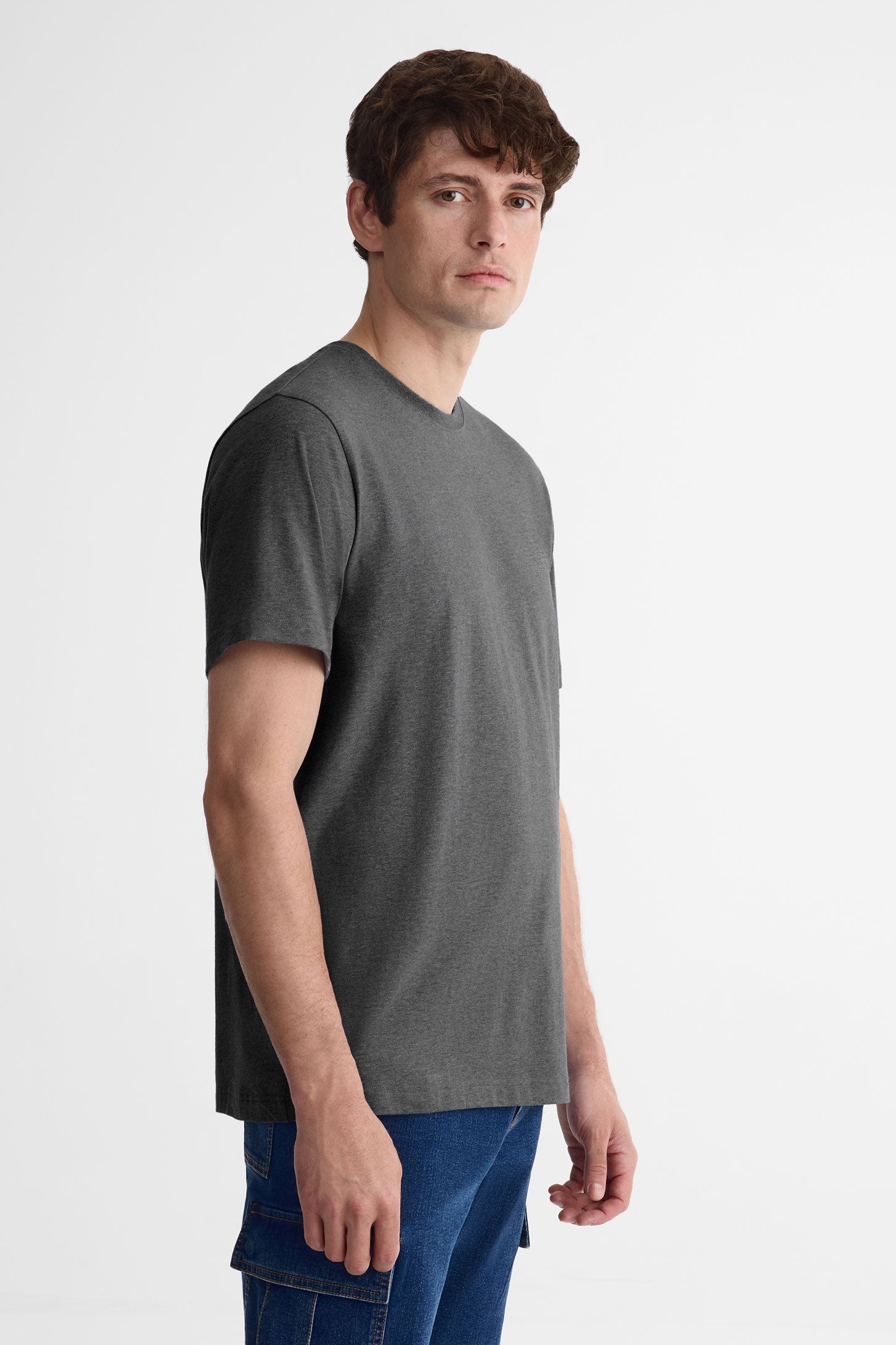 T-shirt col rond coton extensible, 5/50$ - Homme && CHARBON MIXTE