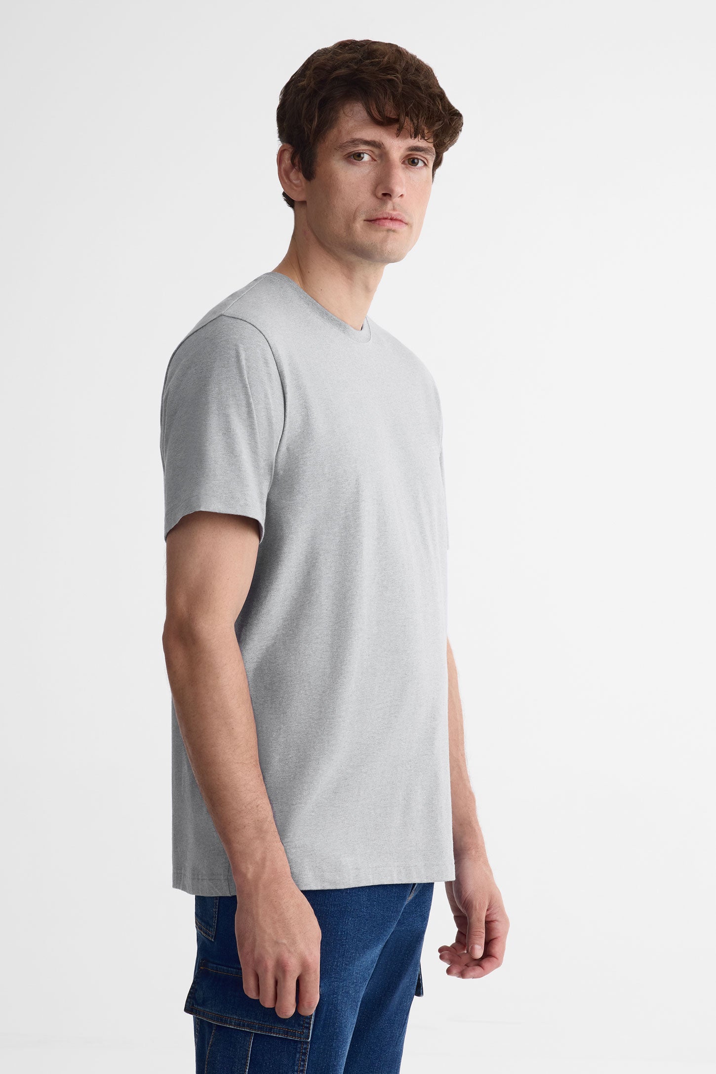 T-shirt col rond coton extensible, 5/50$ - Homme && MIX GRIS CLAIR