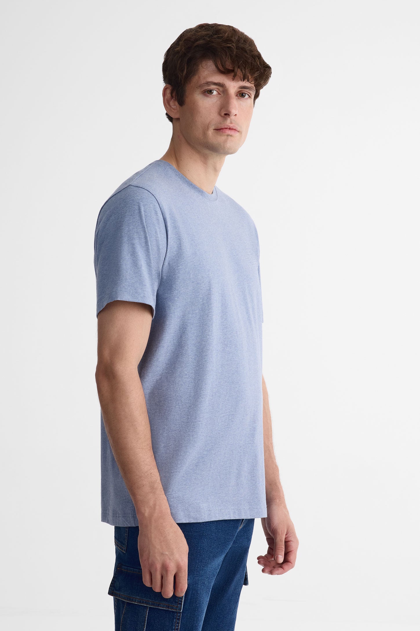 T-shirt col rond coton extensible, 5/50$ - Homme && BLEU MIXTE