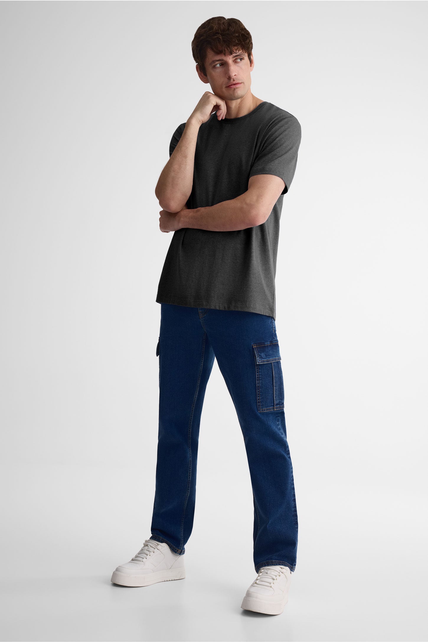 T-shirt col rond coton extensible, 5/50$ - Homme && CHARBON MIXTE
