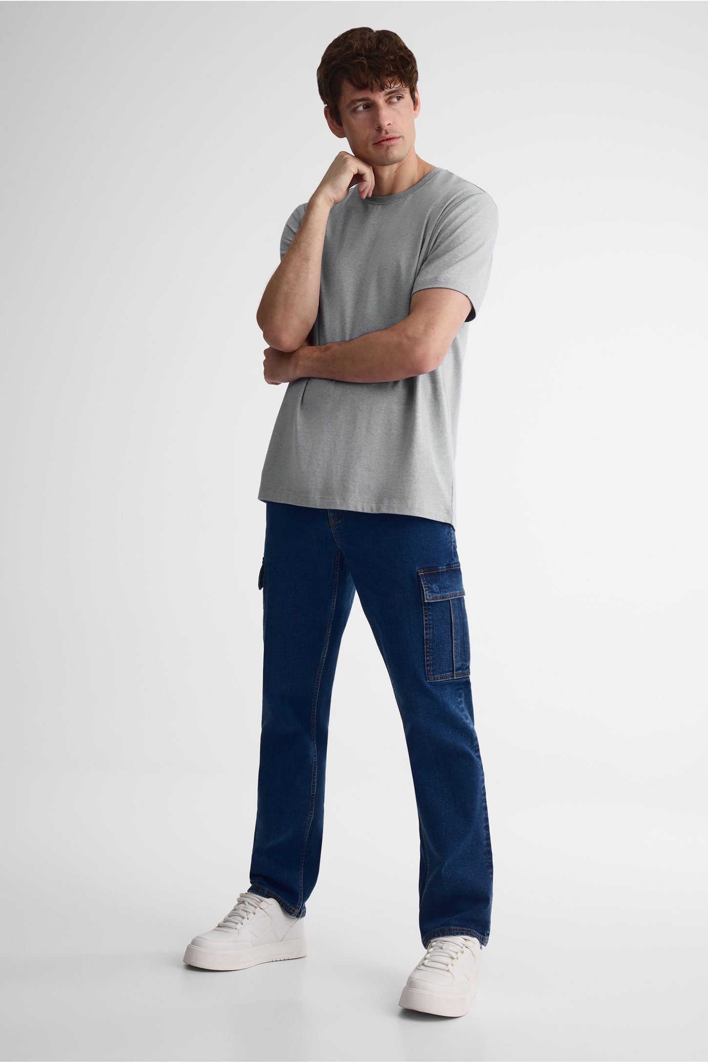 T-shirt col rond coton extensible, 5/50$ - Homme && MIX GRIS CLAIR
