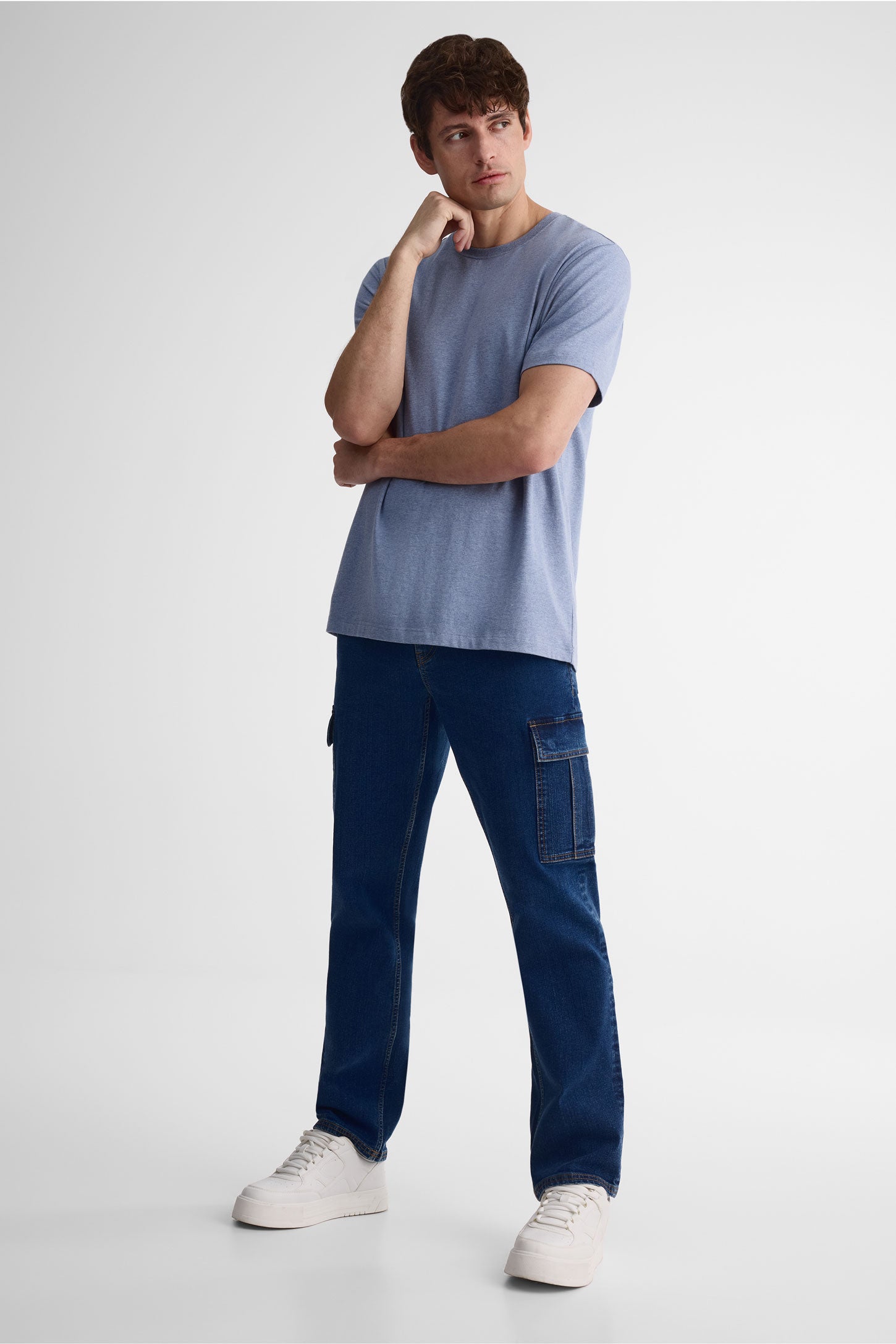 T-shirt col rond coton extensible, 5/50$ - Homme && BLEU MIXTE