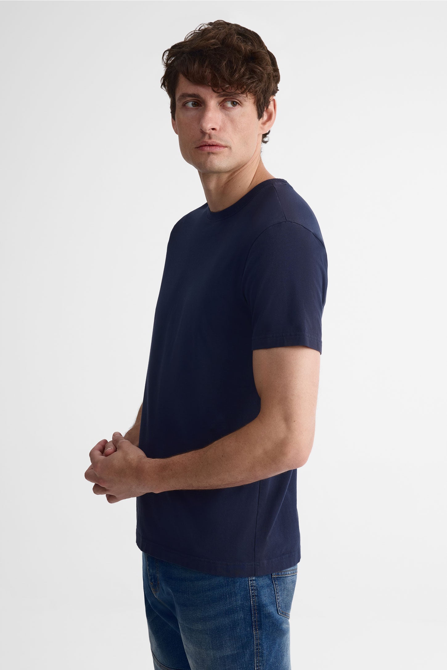 T-shirt col rond coton extensible, 5/50$ - Homme && MARIN