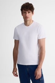 T-shirt col V coton extensible, 5/50$ - Homme && BLANC