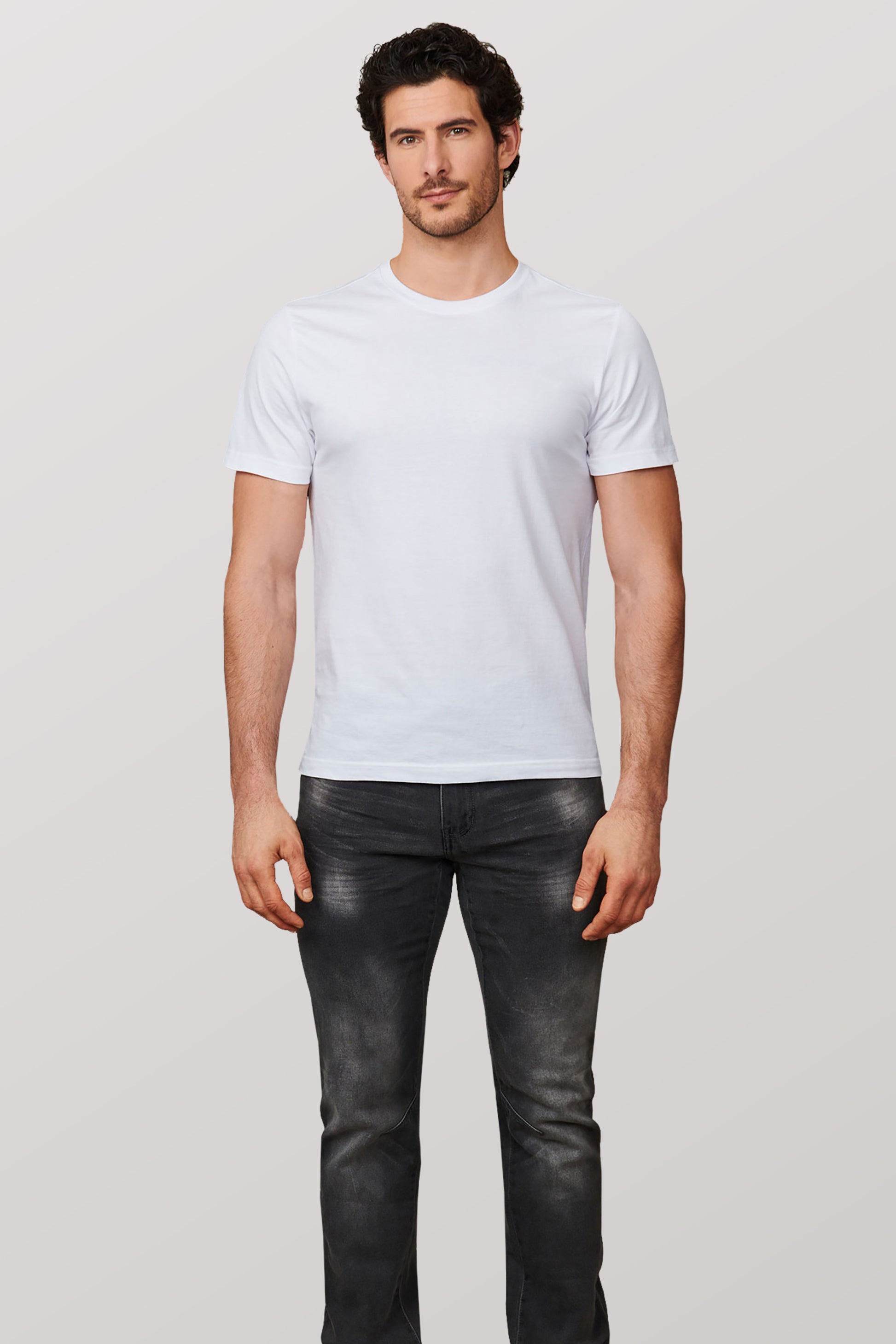 T-shirt col rond, 3/25$ - Homme && BLANC