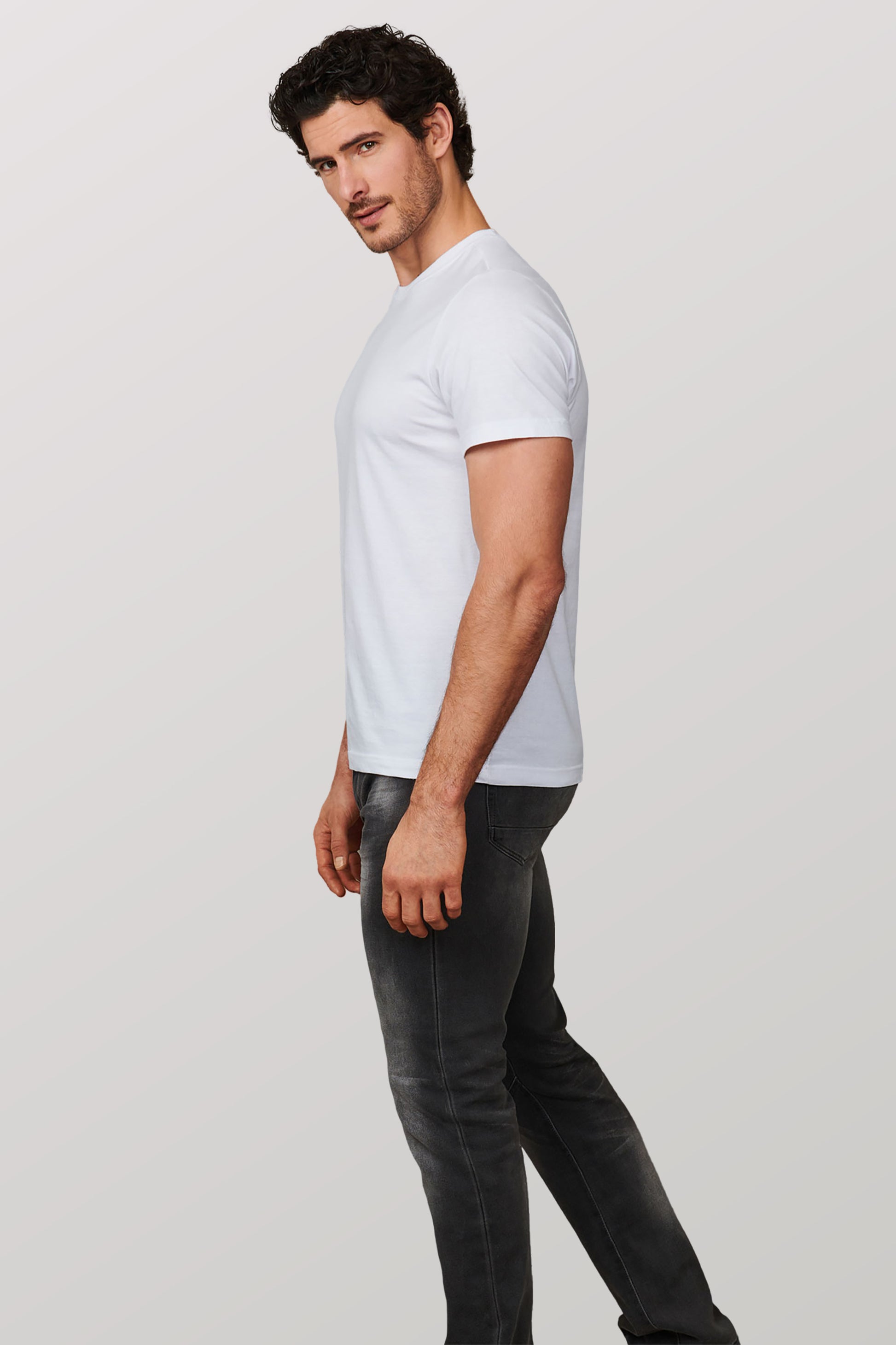 T-shirt col rond, 3/25$ - Homme && BLANC