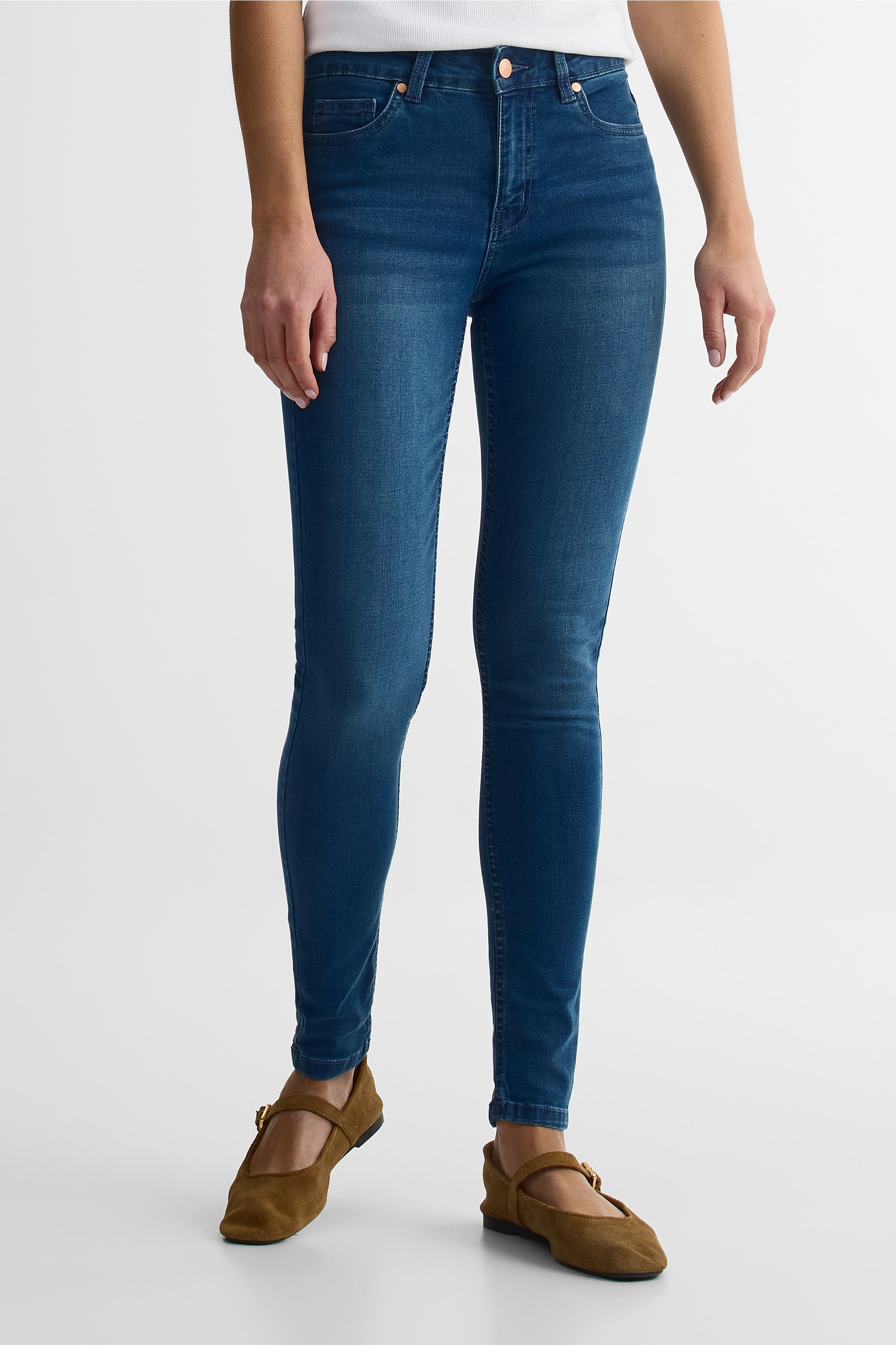 Jeans coupe ajustée 28'' - Femme && BLEU MOYEN