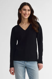 Chandail col en V tricot Ottoman - Femme && NOIR