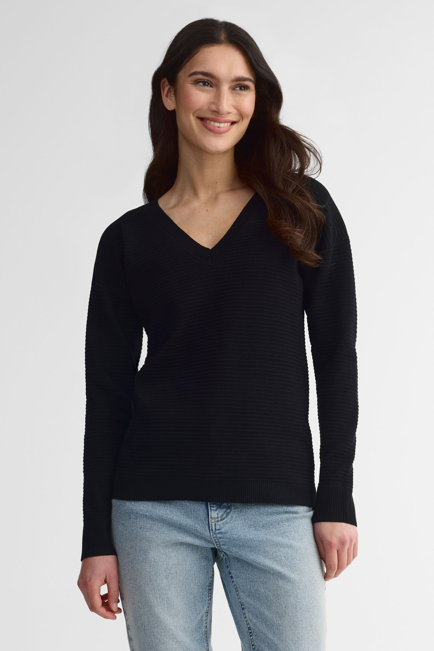 Chandail col en V tricot Ottoman - Femme && NOIR