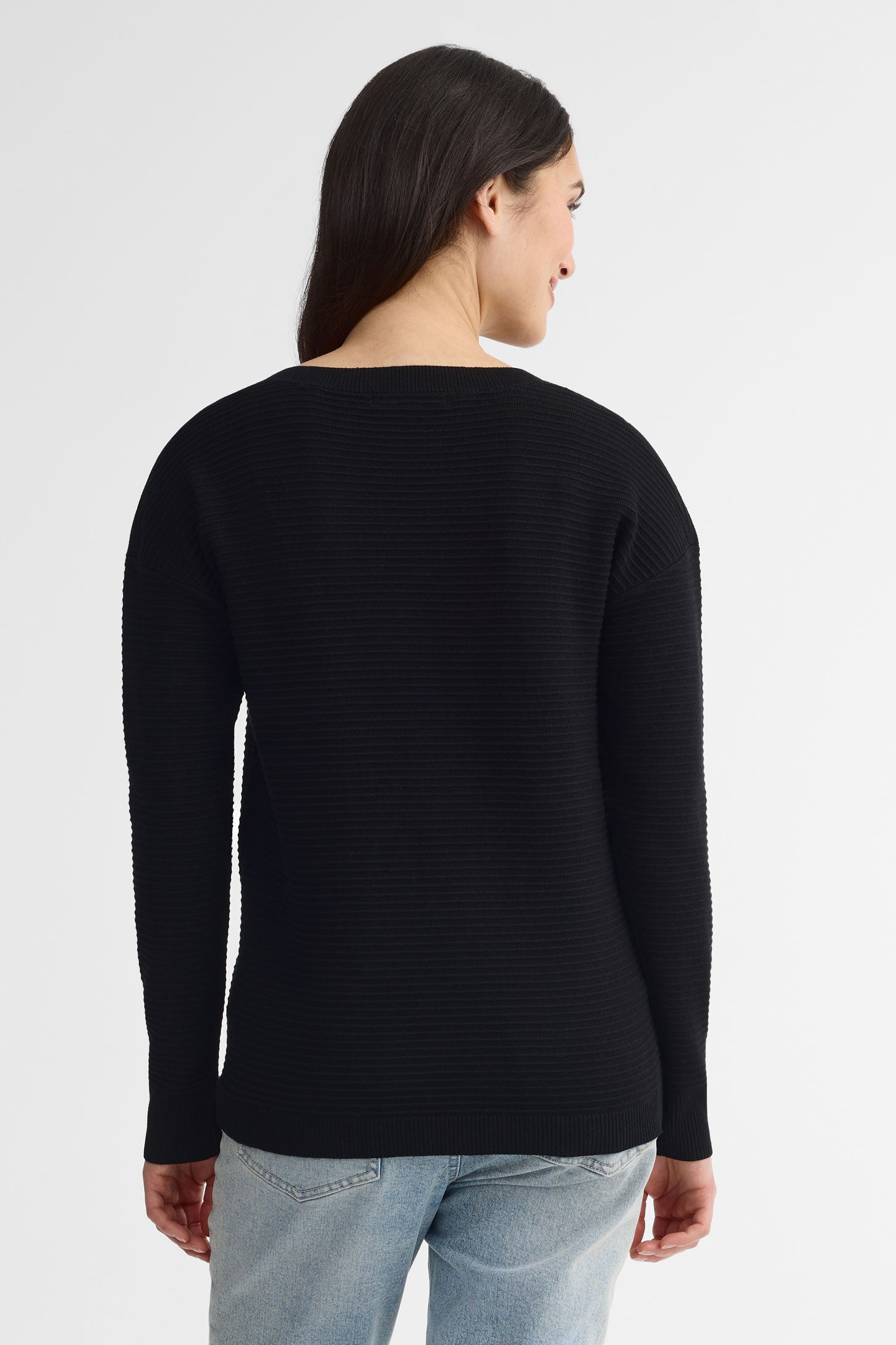 Chandail col en V tricot Ottoman - Femme && NOIR