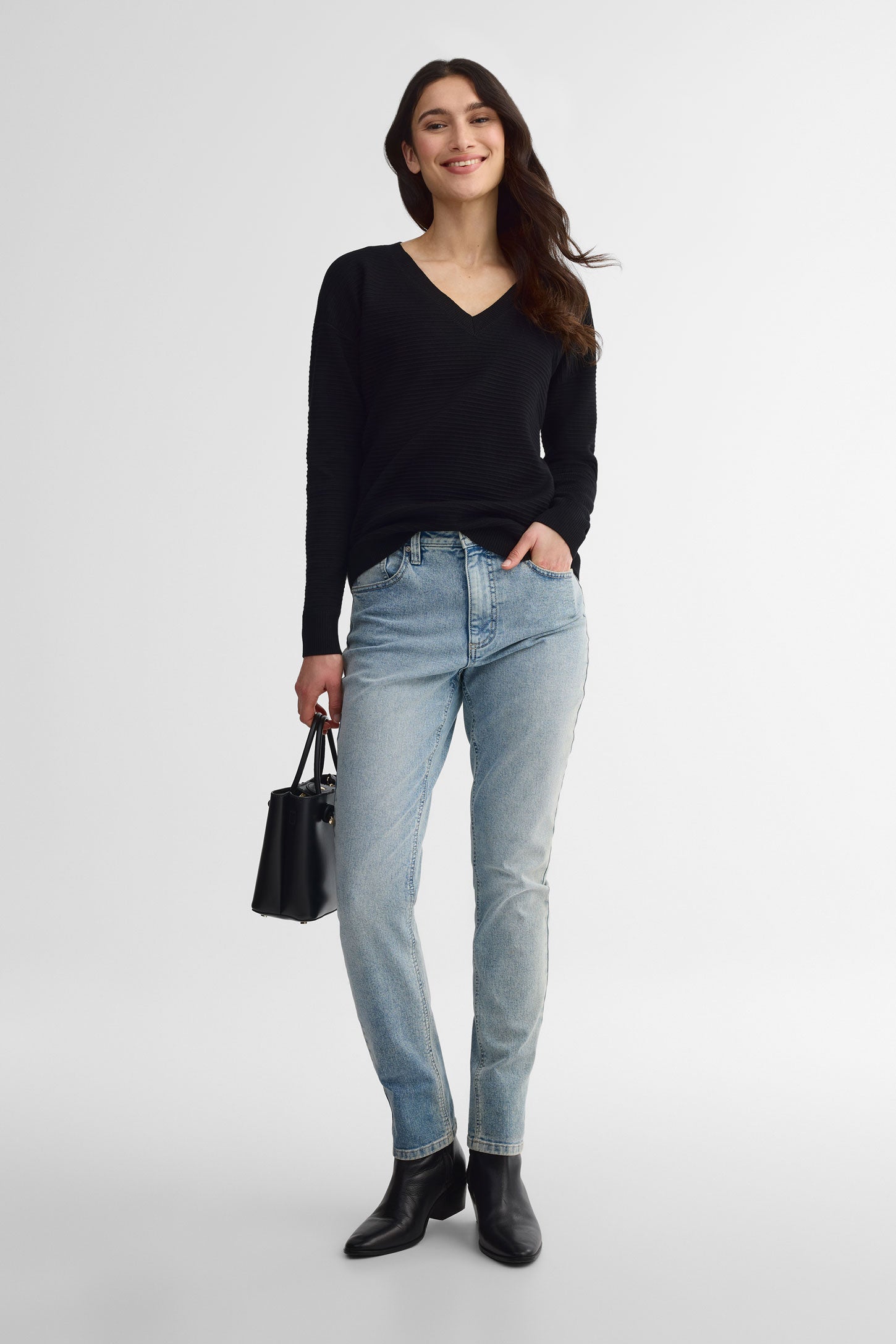 Chandail col en V tricot Ottoman - Femme && NOIR