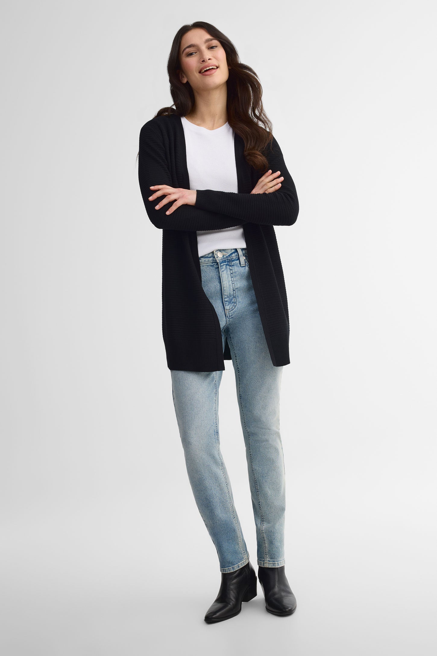 Cardigan long tricot Ottoman - Femme && NOIR