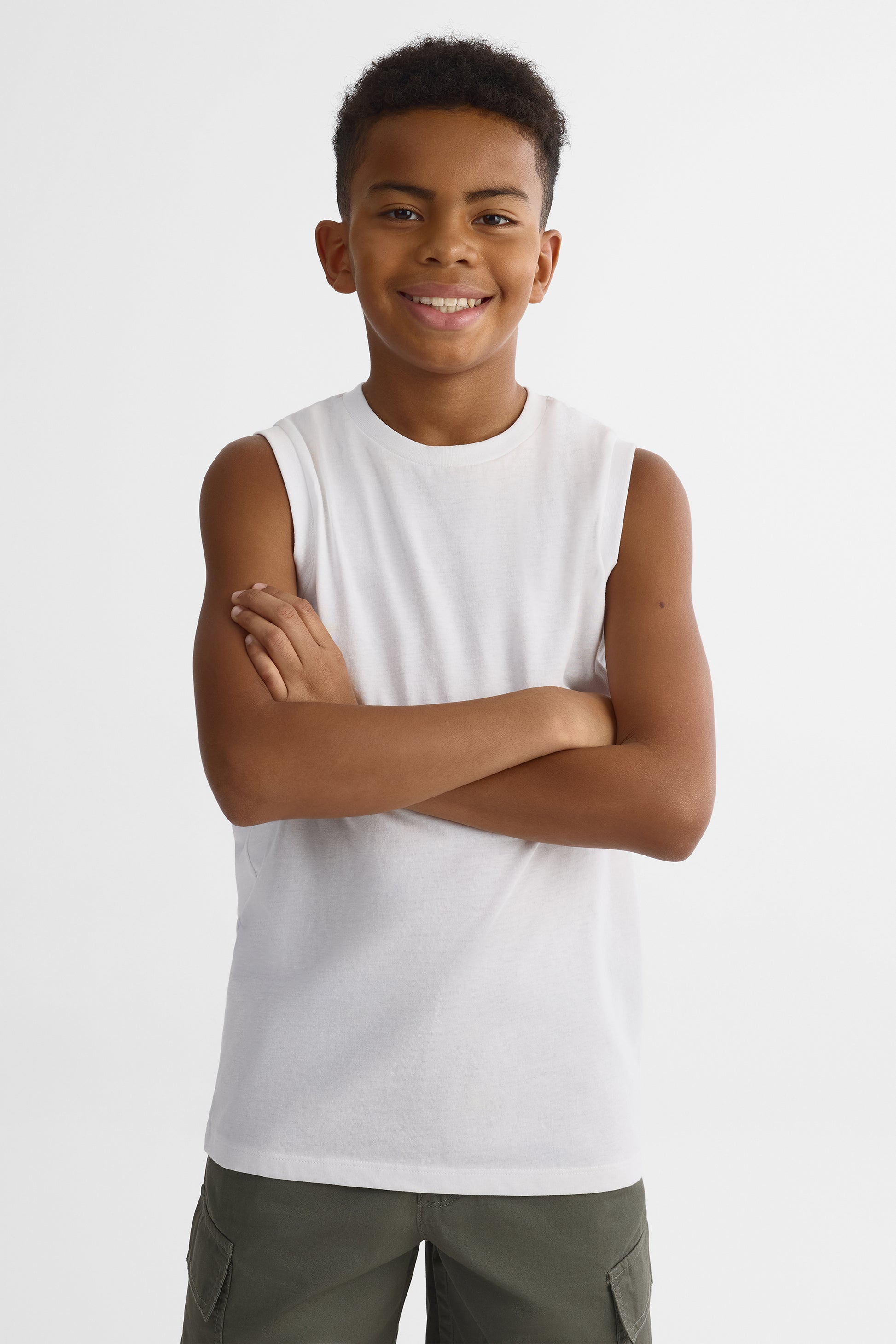 Camisole à col rond  en coton - Ado garçon && BLANC