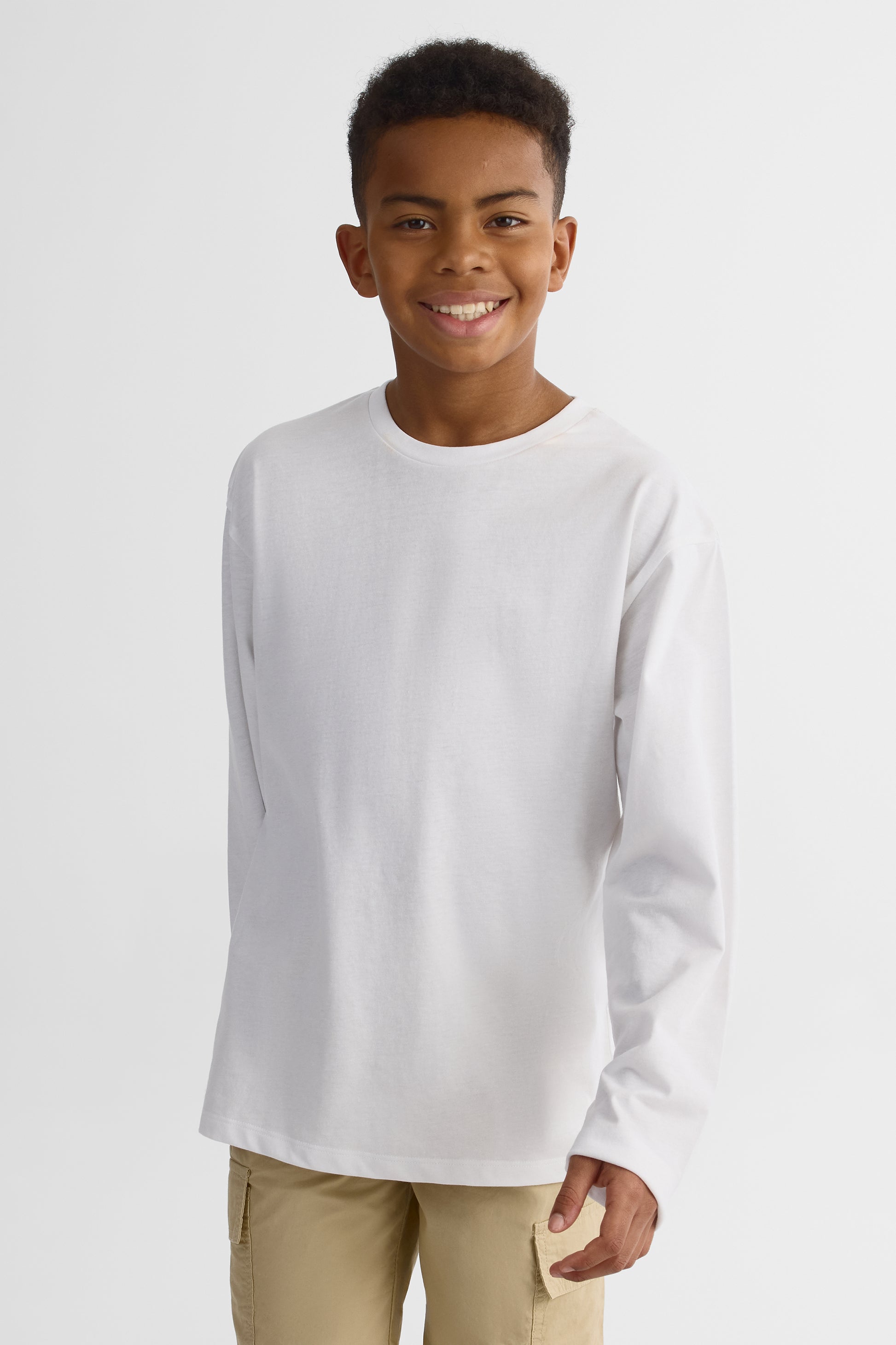 Chandail col rond coton - Ado garçon && BLANC