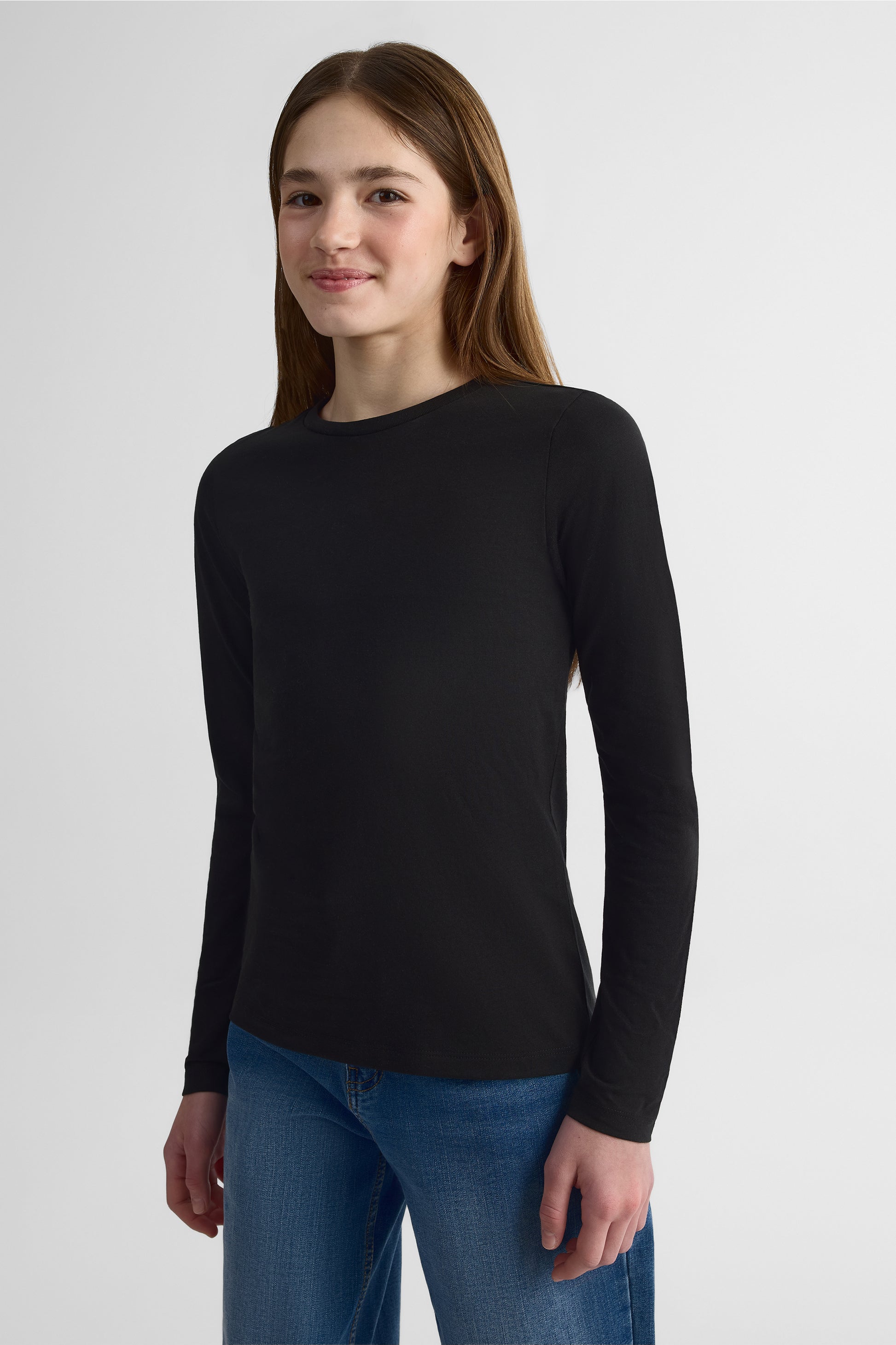 Chandail col rond manches longues coton - Ado fille - Aubainerie