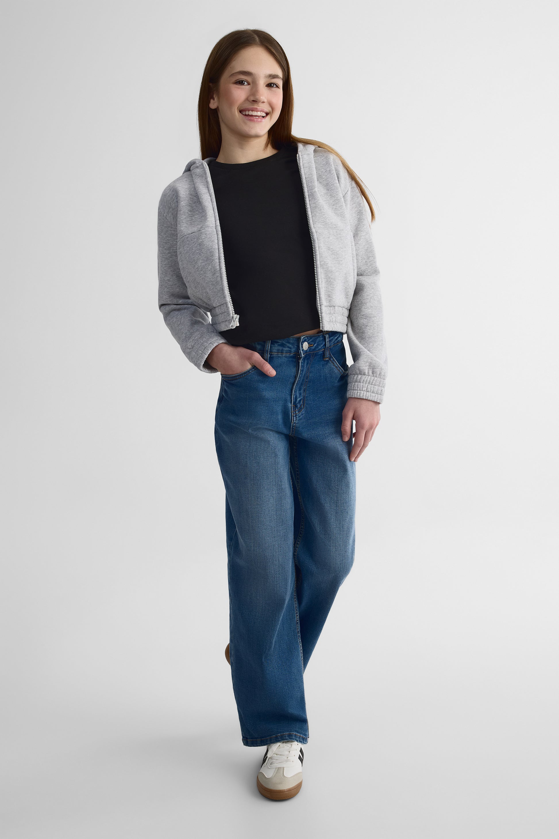 Chandail col rond manches longues coton - Ado fille - Aubainerie