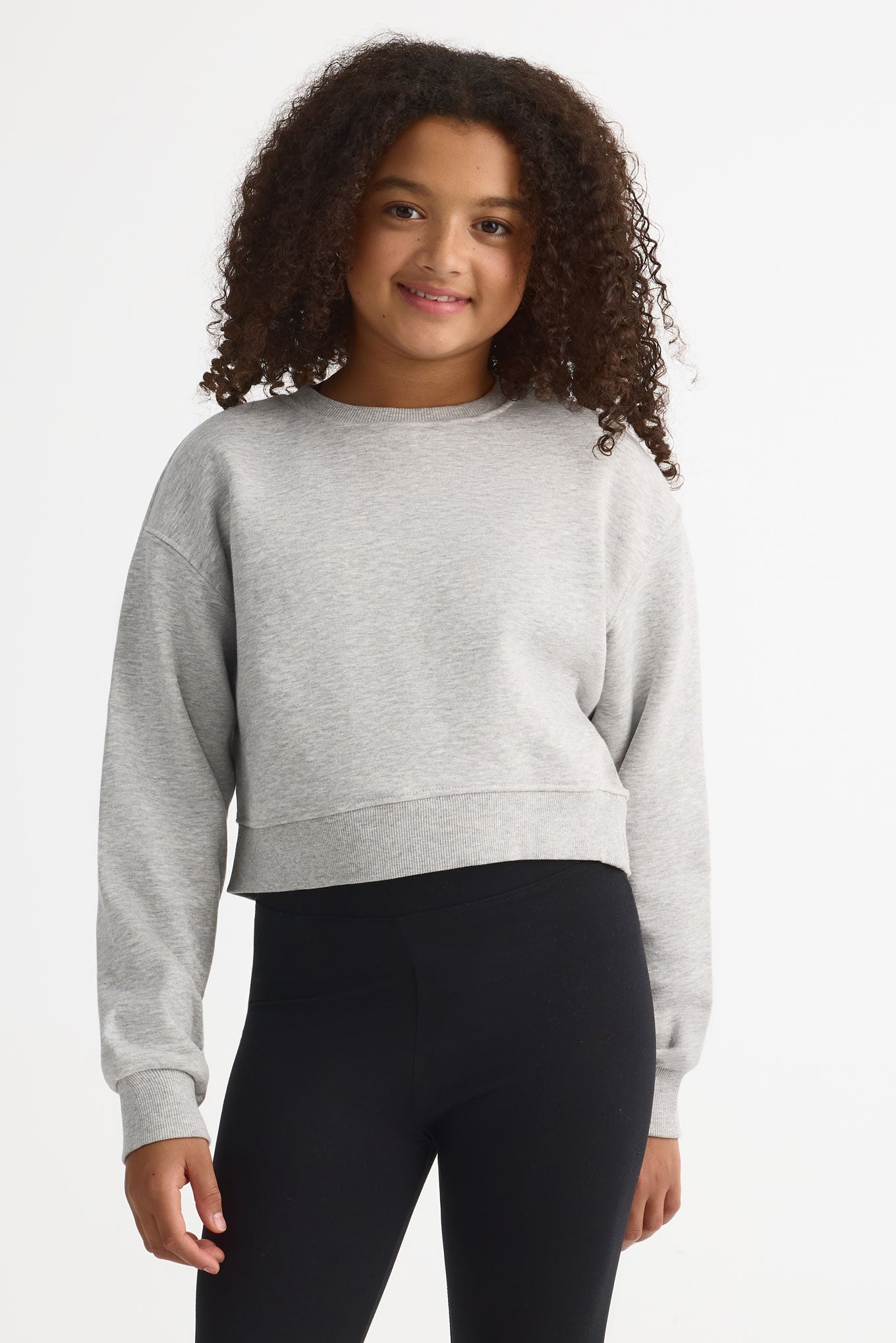 Chandail col rond coton ouaté - Ado fille && GRIS MIXTE