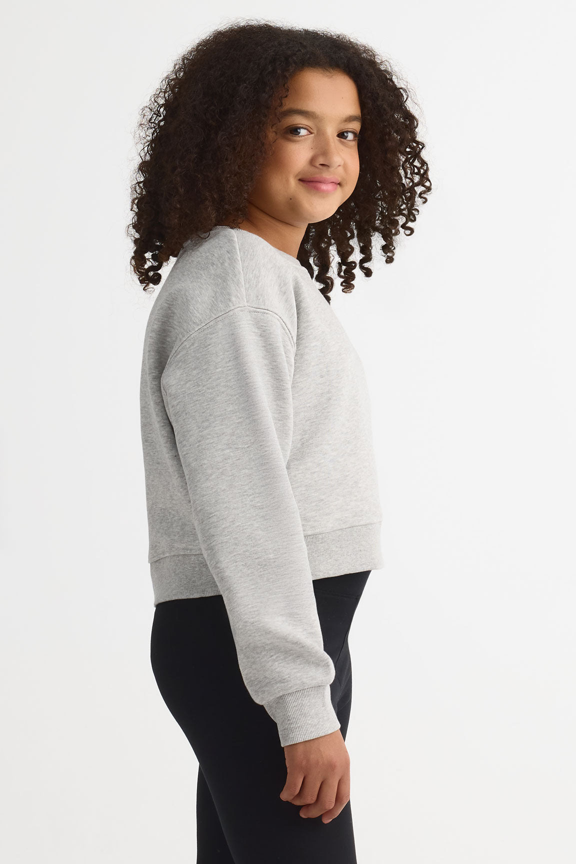 Chandail col rond coton ouaté - Ado fille && GRIS MIXTE