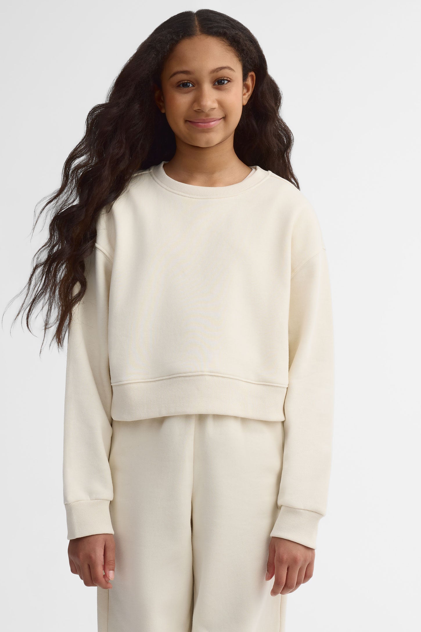 Chandail col rond coton ouaté - Ado fille && BLANC CASSÉ