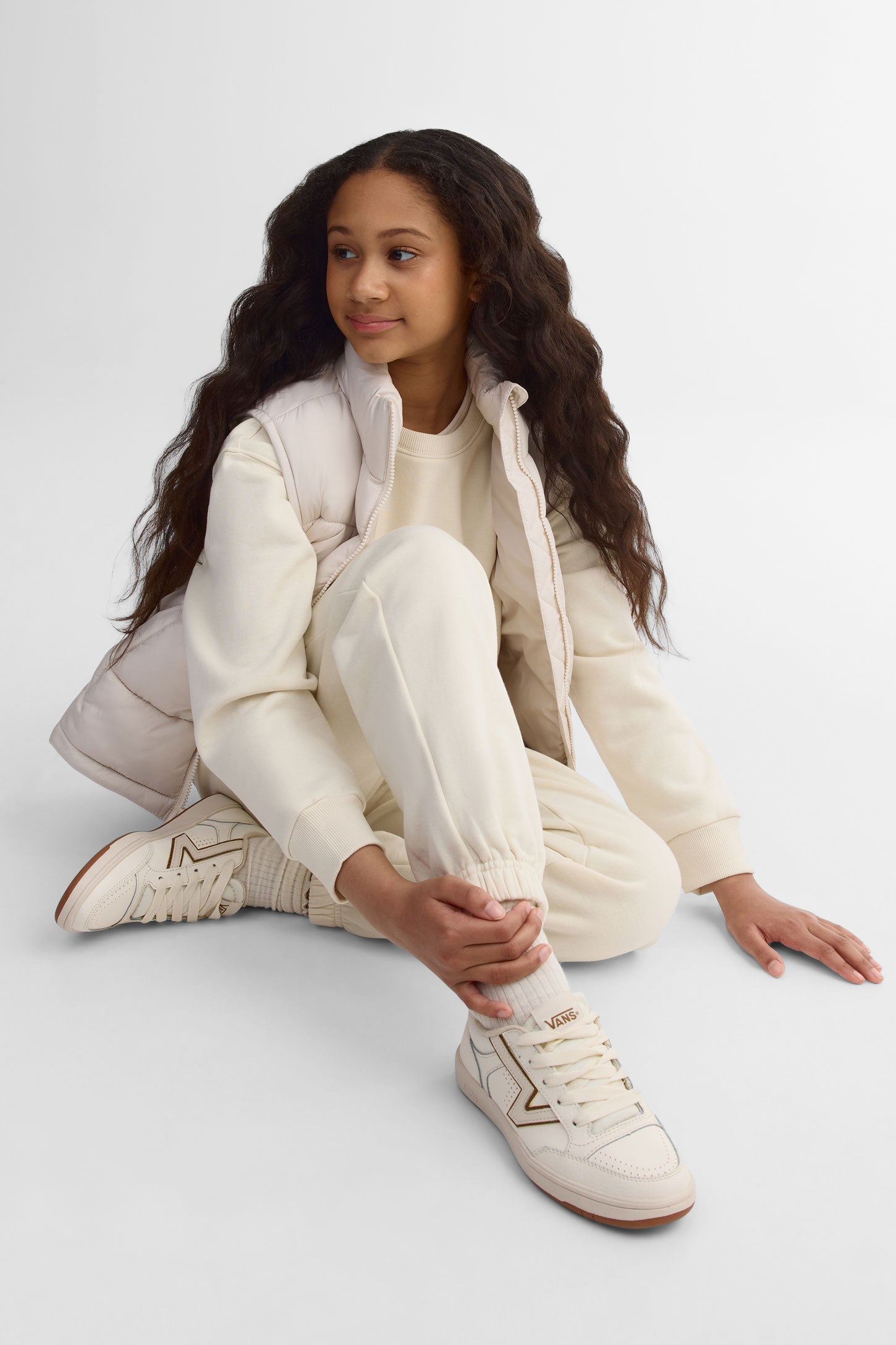Chandail col rond coton ouaté - Ado fille && BLANC CASSÉ