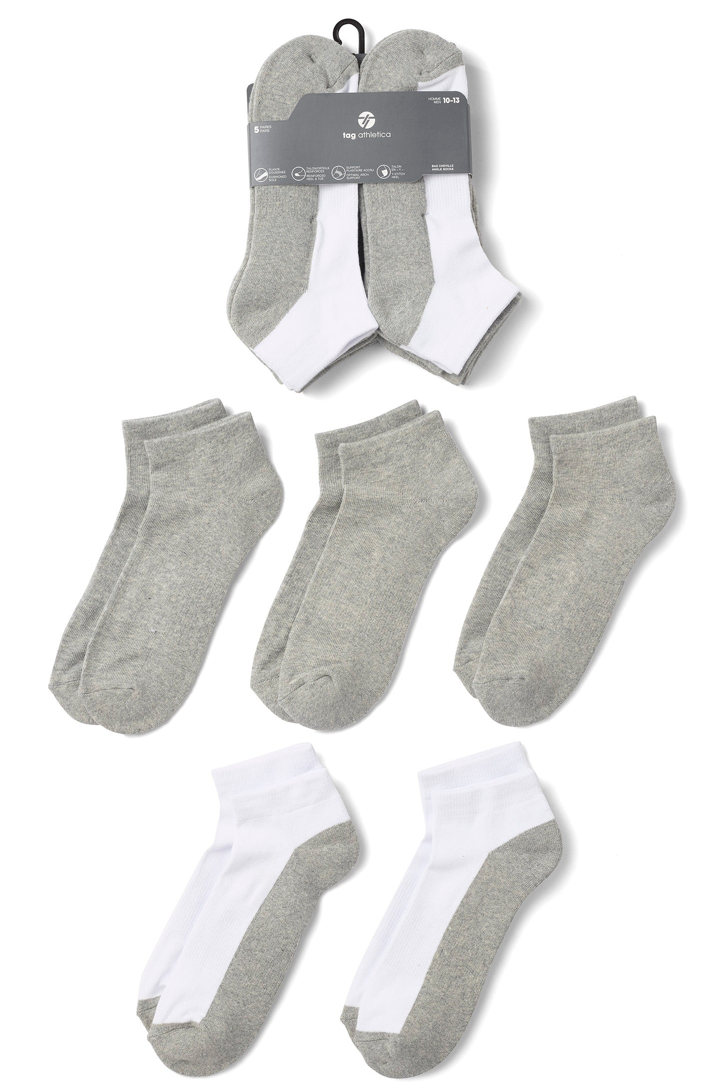 Lot de 5 paires de chaussettes cheville - Homme && COULEUR 1