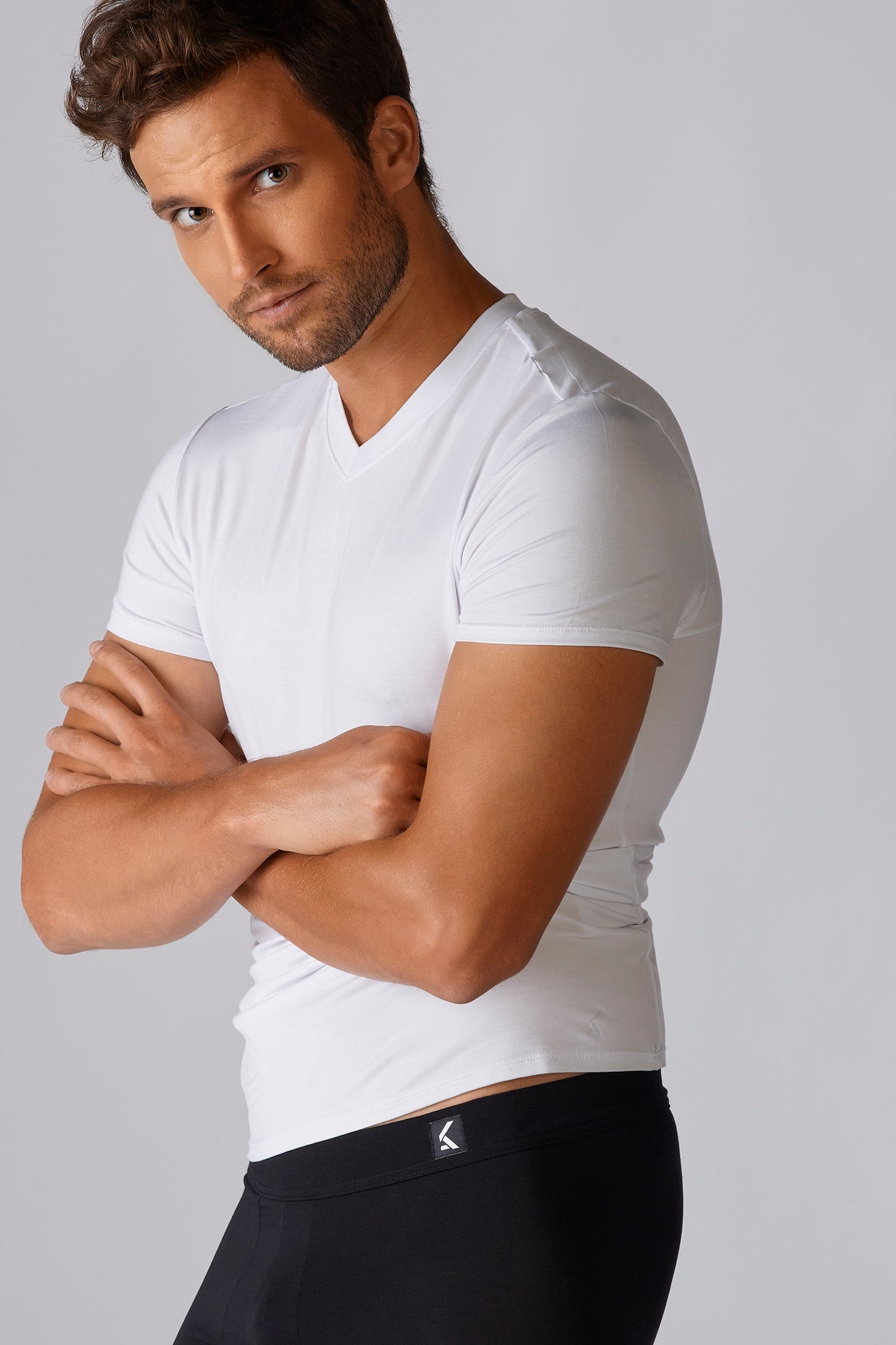 T-shirt col en V bambou - Homme && BLANC