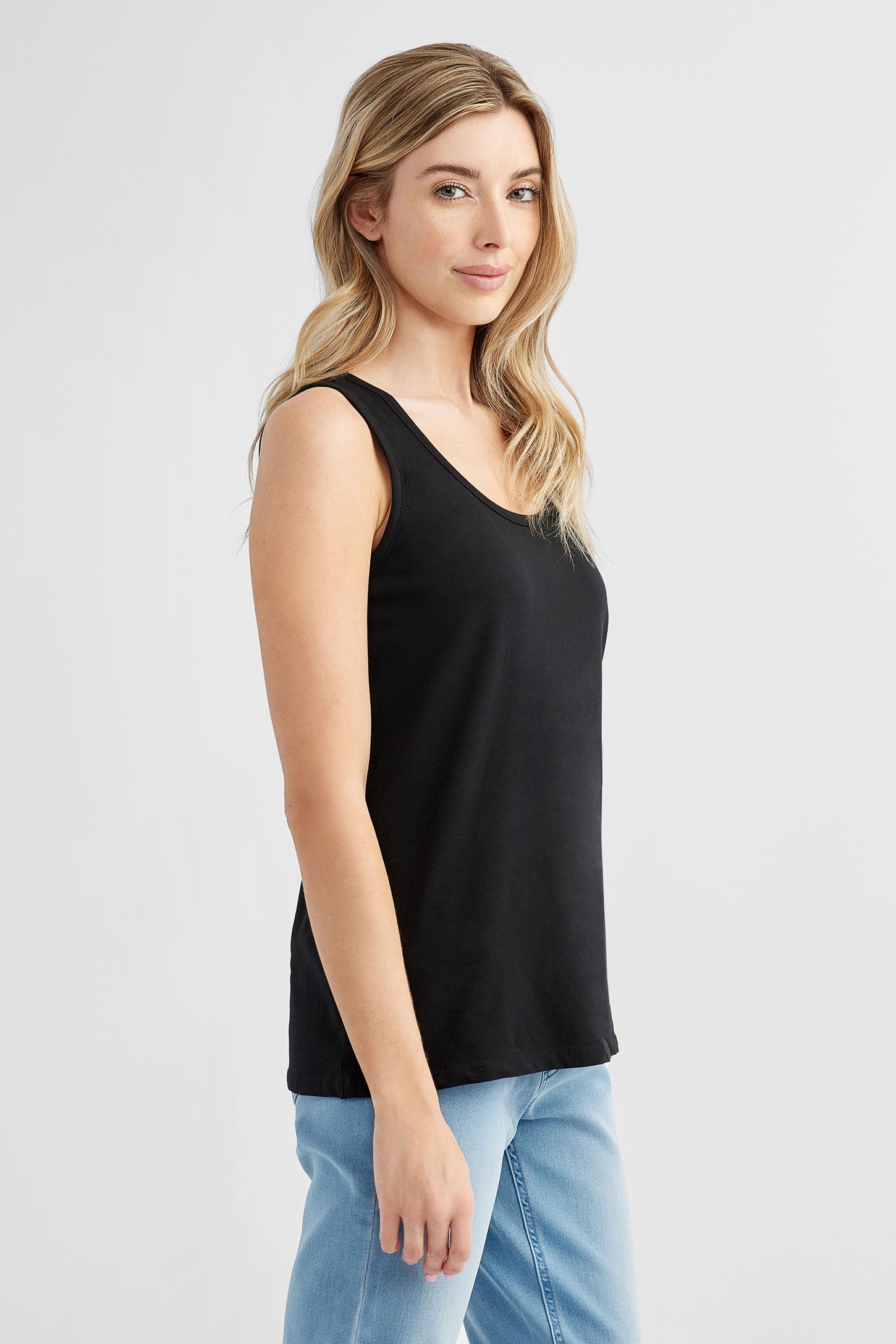 Camisole bretelles larges en coton bio - Femme && NOIR