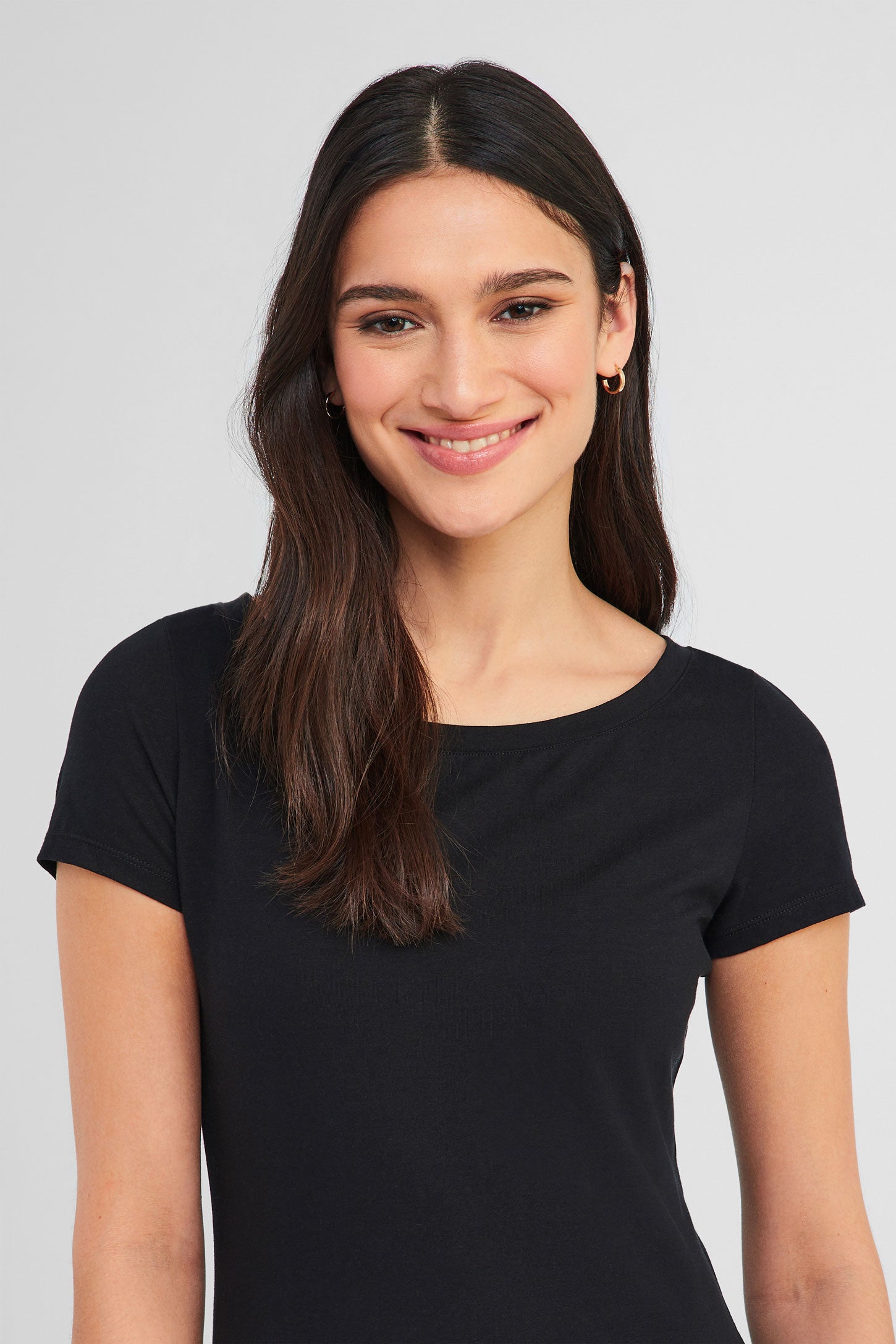 Robe à manches courtes en coton bio - Femme && NOIR