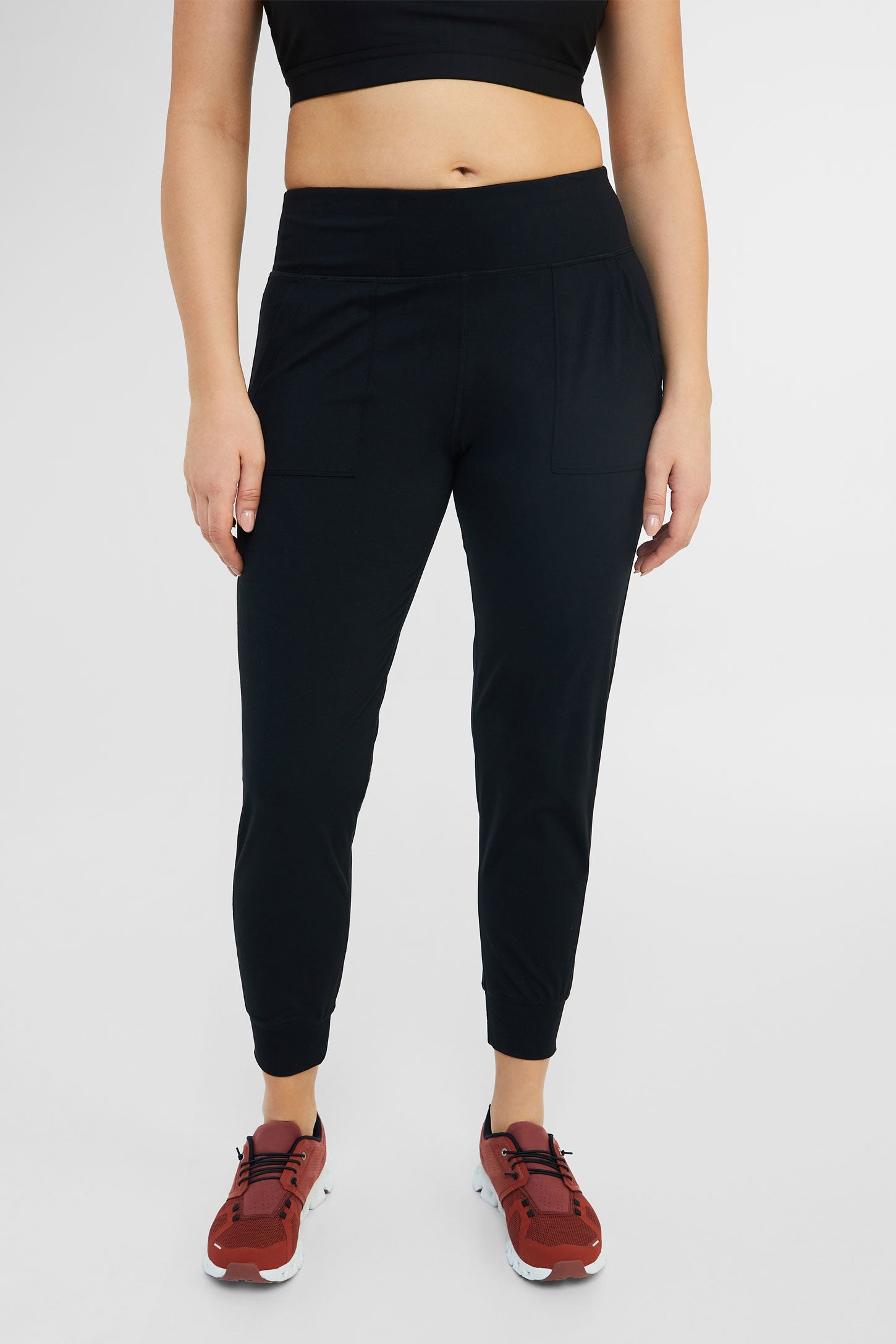 Pantalon de sport uni à taille haute - Femme && NOIR