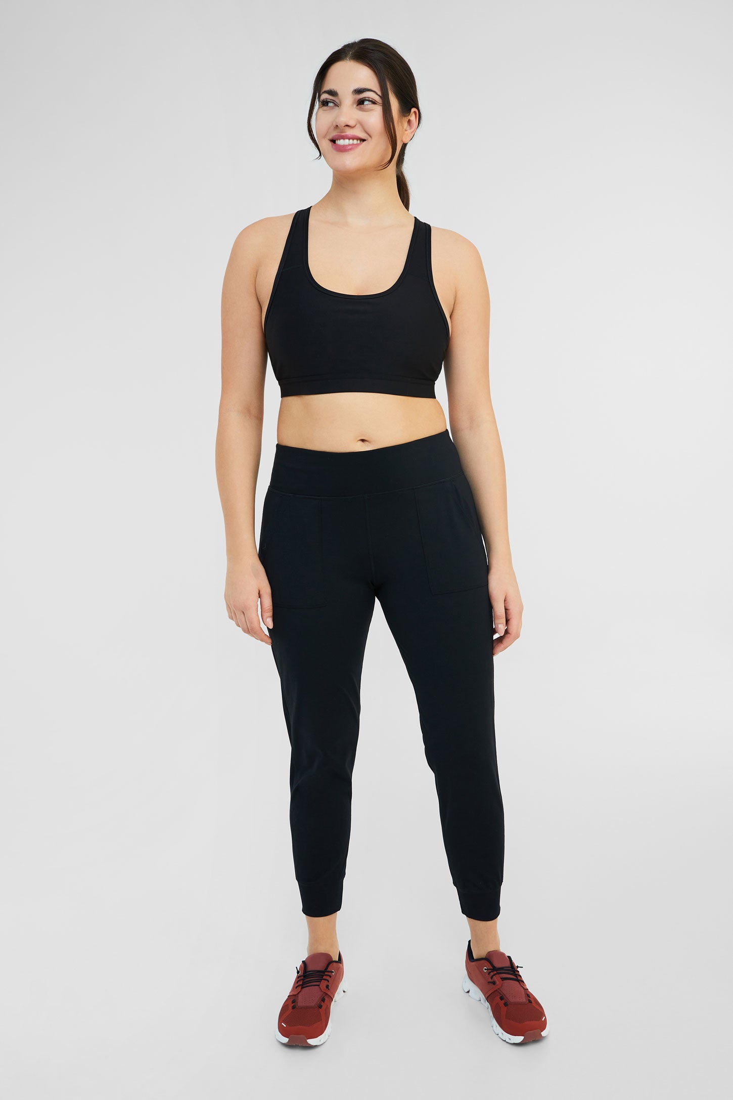 Pantalon de sport uni à taille haute - Femme && NOIR