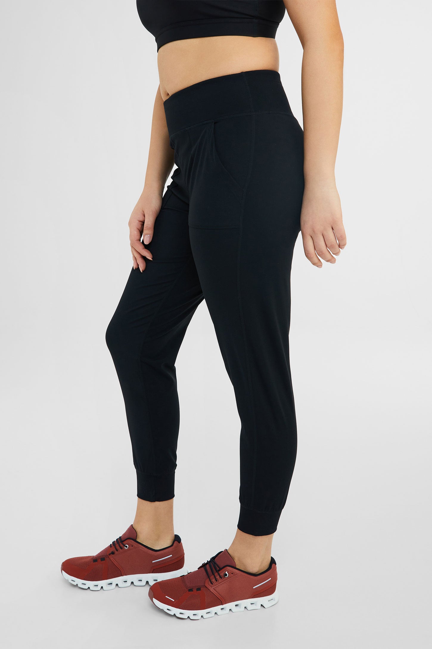 Pantalon de sport uni à taille haute - Femme && NOIR