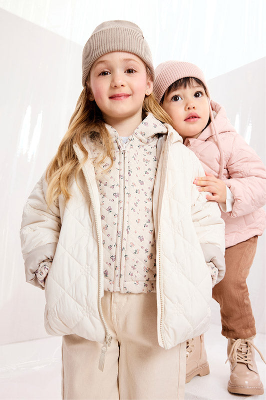 Manteau matelassé fleurs - Enfant fille && IVOIRE