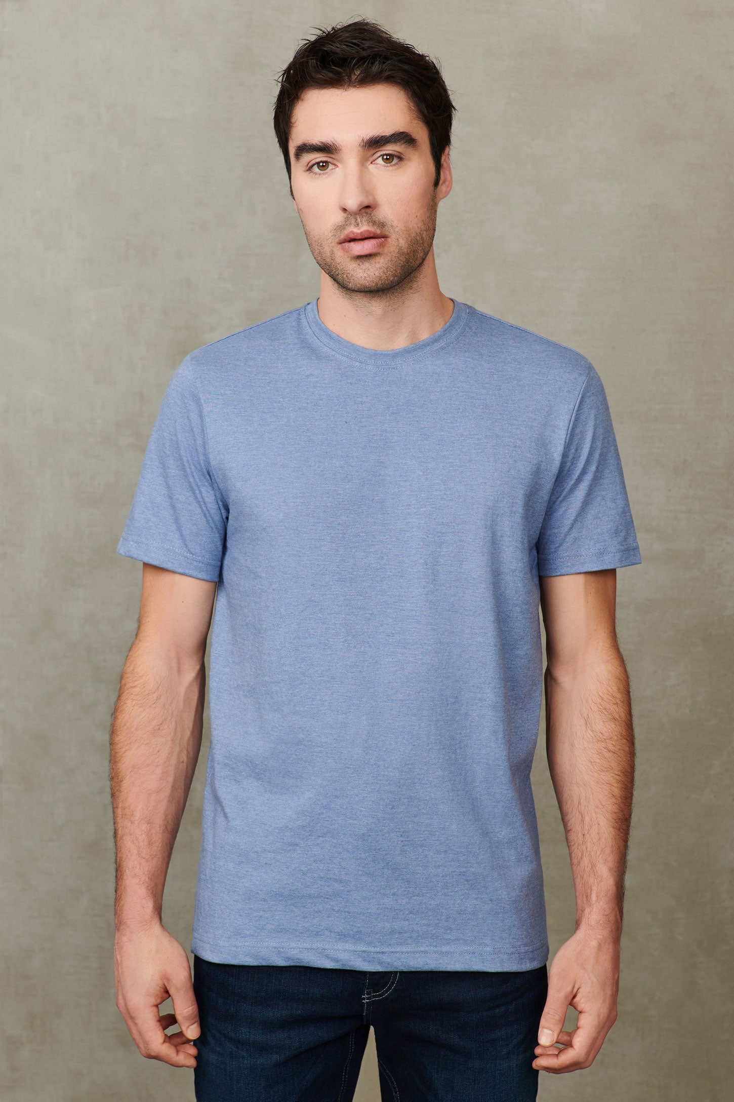 T-shirt col rond 100% coton, 3/25$ - Homme && BLEU MIXTE