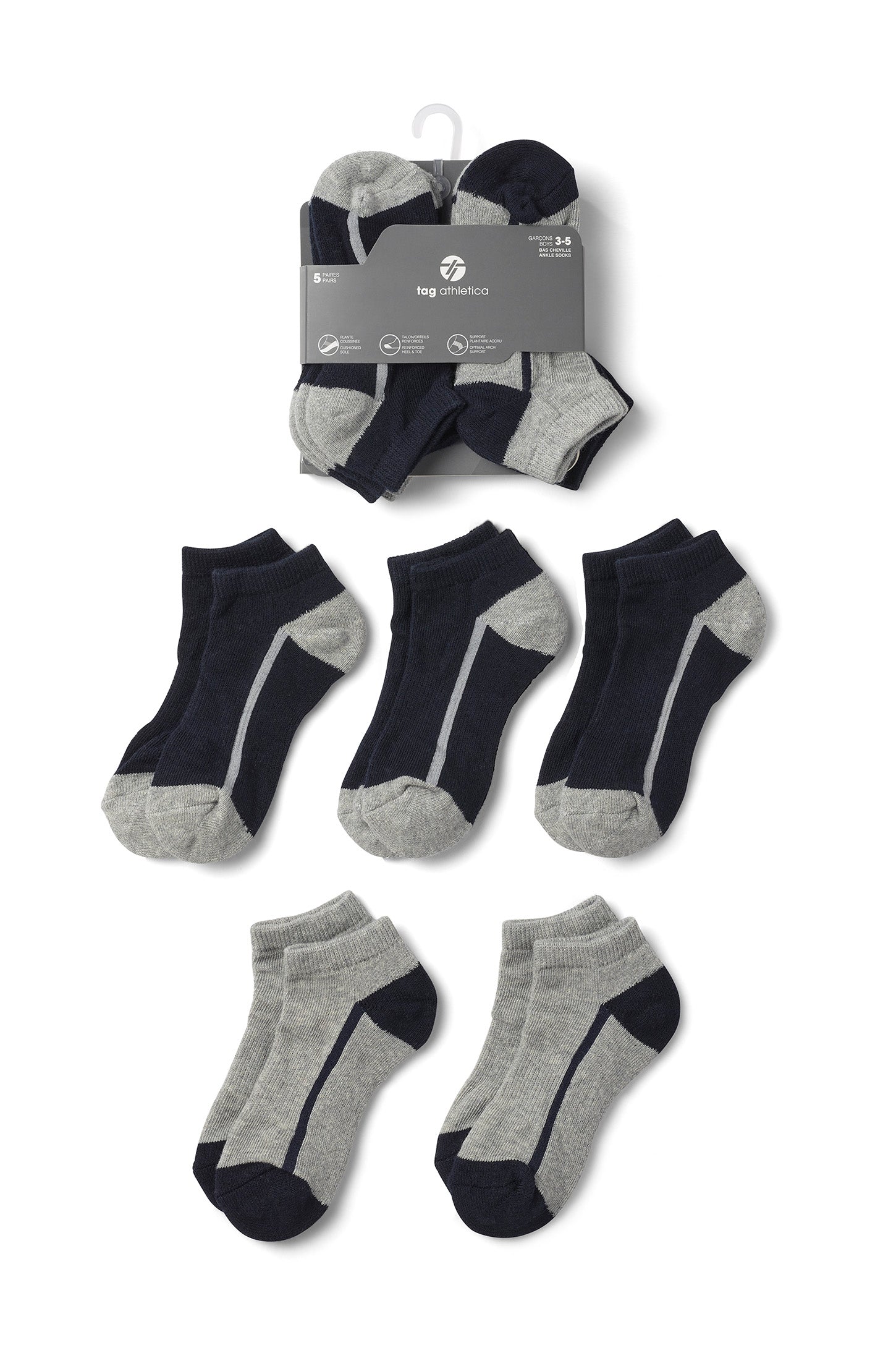Lot de 5 paires de chaussettes cheville - Enfant garçon && MARIN