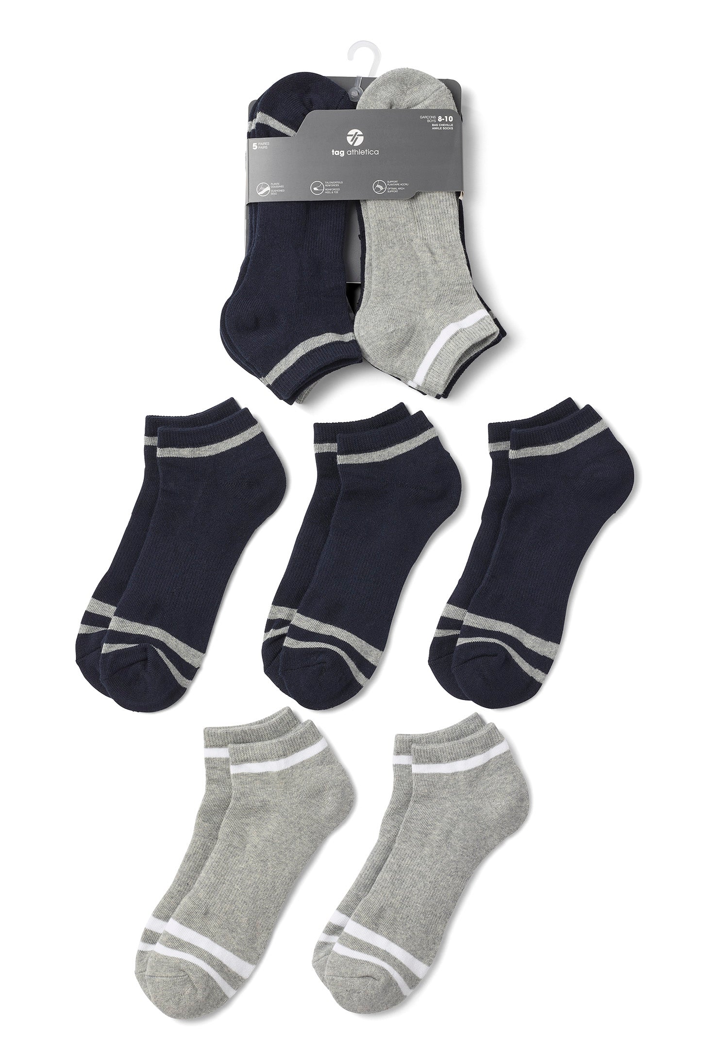 Lot de 5 paires de chaussettes cheville - Ado garçon && MARIN