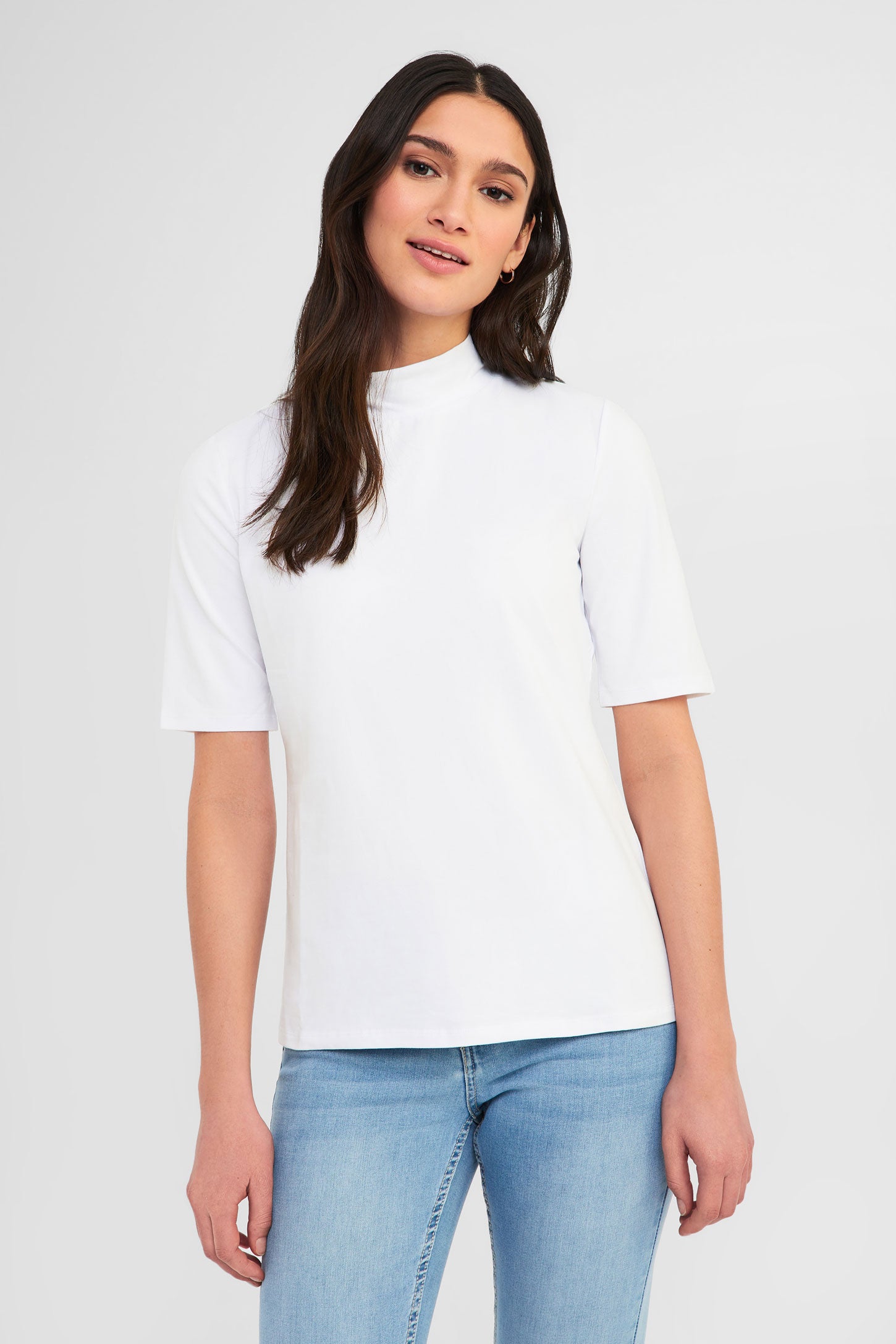 Chandail à col montant coton bio - Femme && BLANC