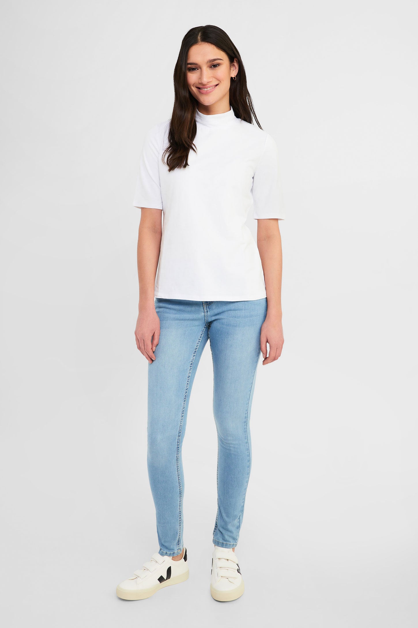 Chandail à col montant coton bio - Femme && BLANC