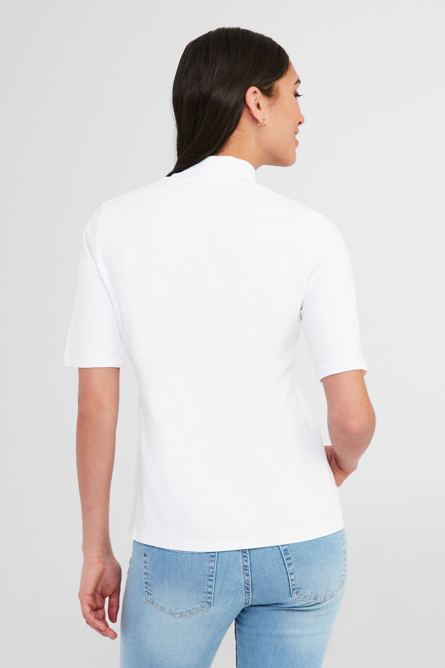 Chandail à col montant coton bio - Femme && BLANC