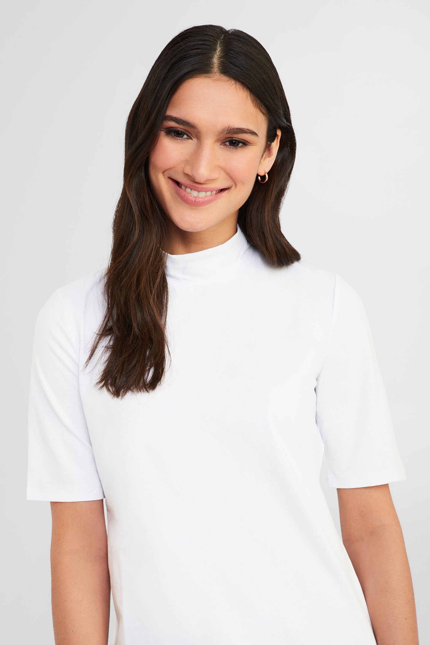 Chandail à col montant coton bio - Femme && BLANC