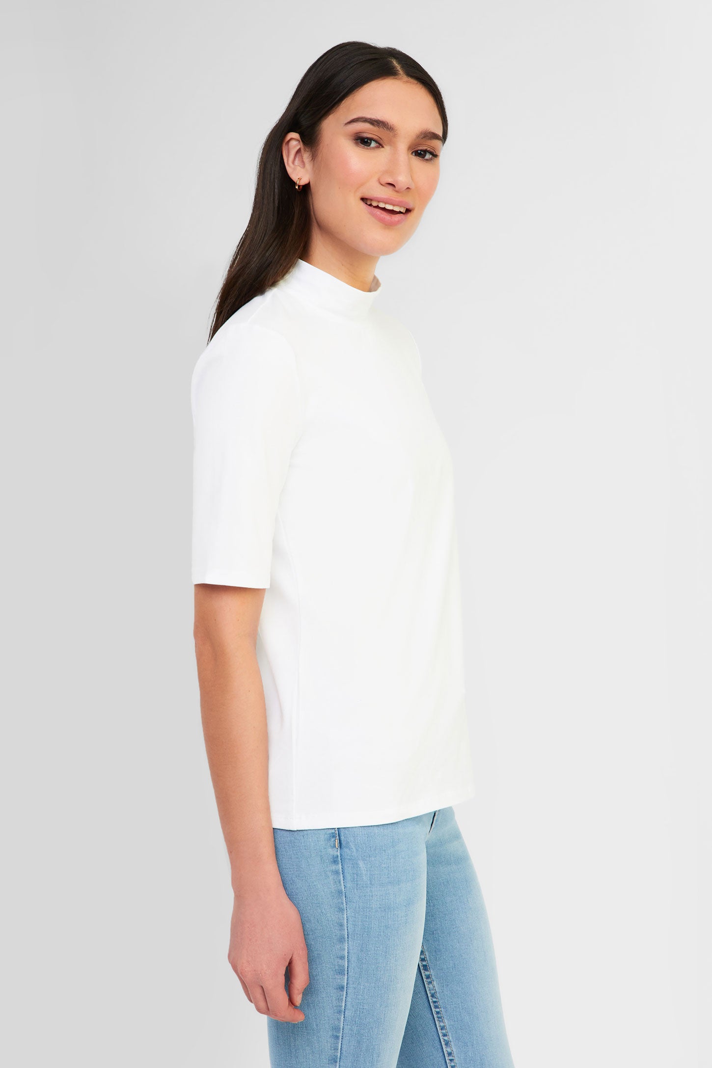Chandail à col montant coton bio - Femme && BLANC