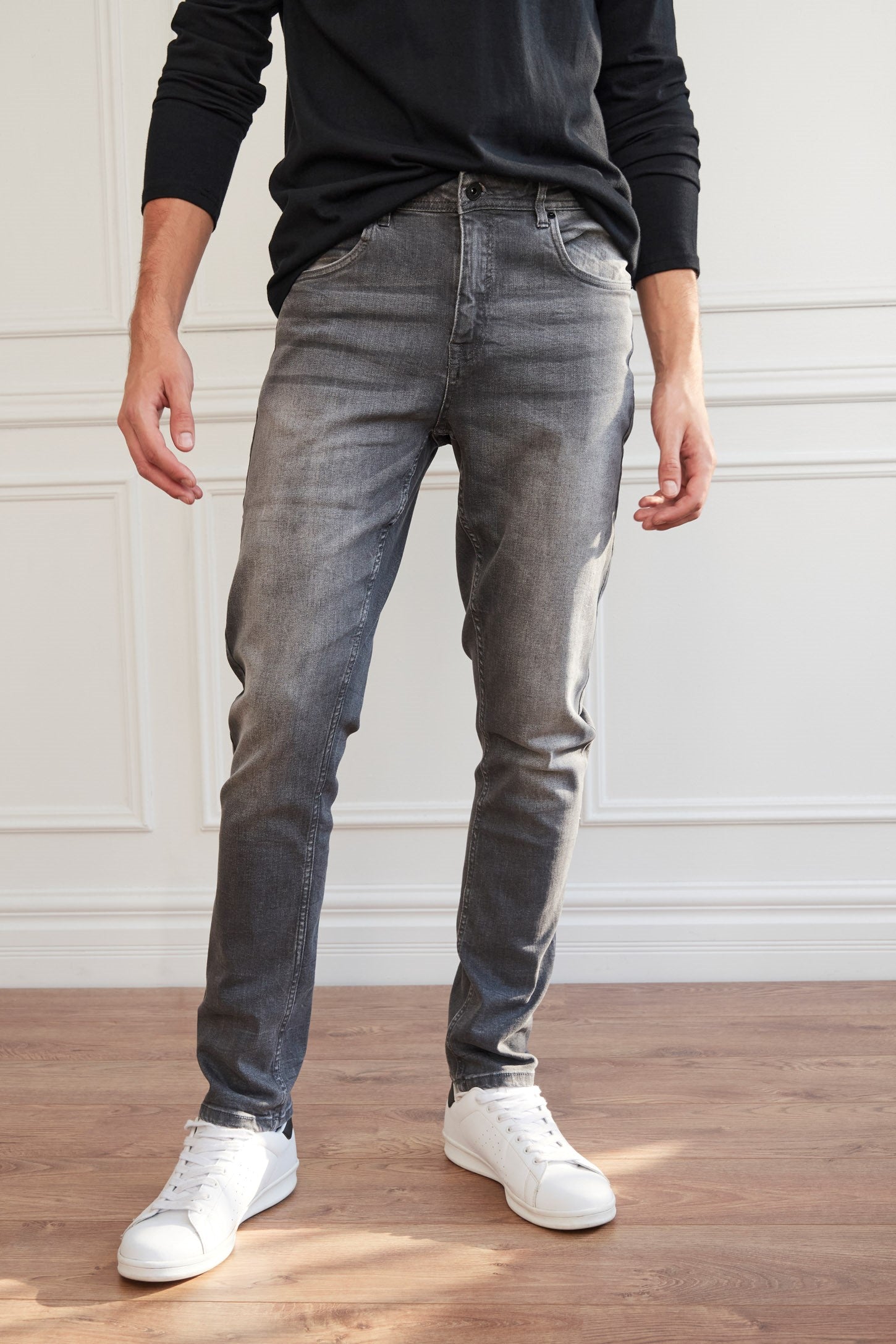 Jeans gris à coupe étroite - Homme && GRIS